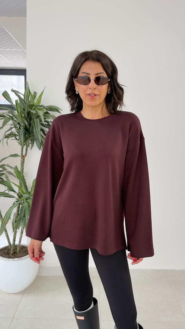 Modal Kumaş Yan Yırtmaçlı Basic Bordo