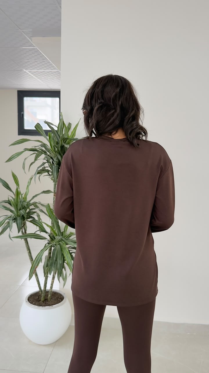 Modal Kumaş Yan Yırtmaçlı Basic Kahve