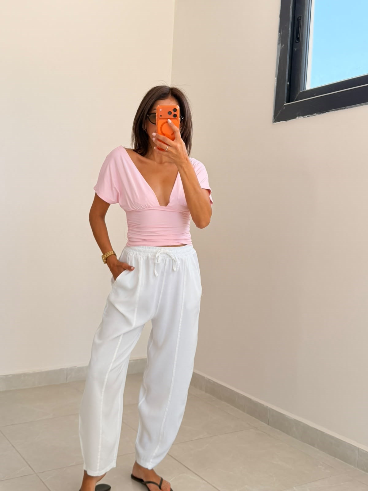 Ön Arka Derin V Top Badi Pembe
