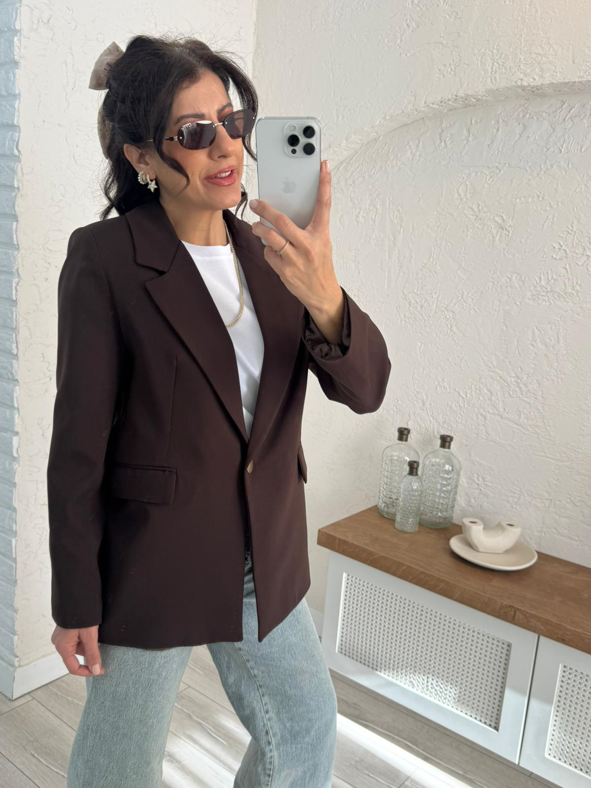 Ön Düğmeli Klasik Blazer Ceket Kahve