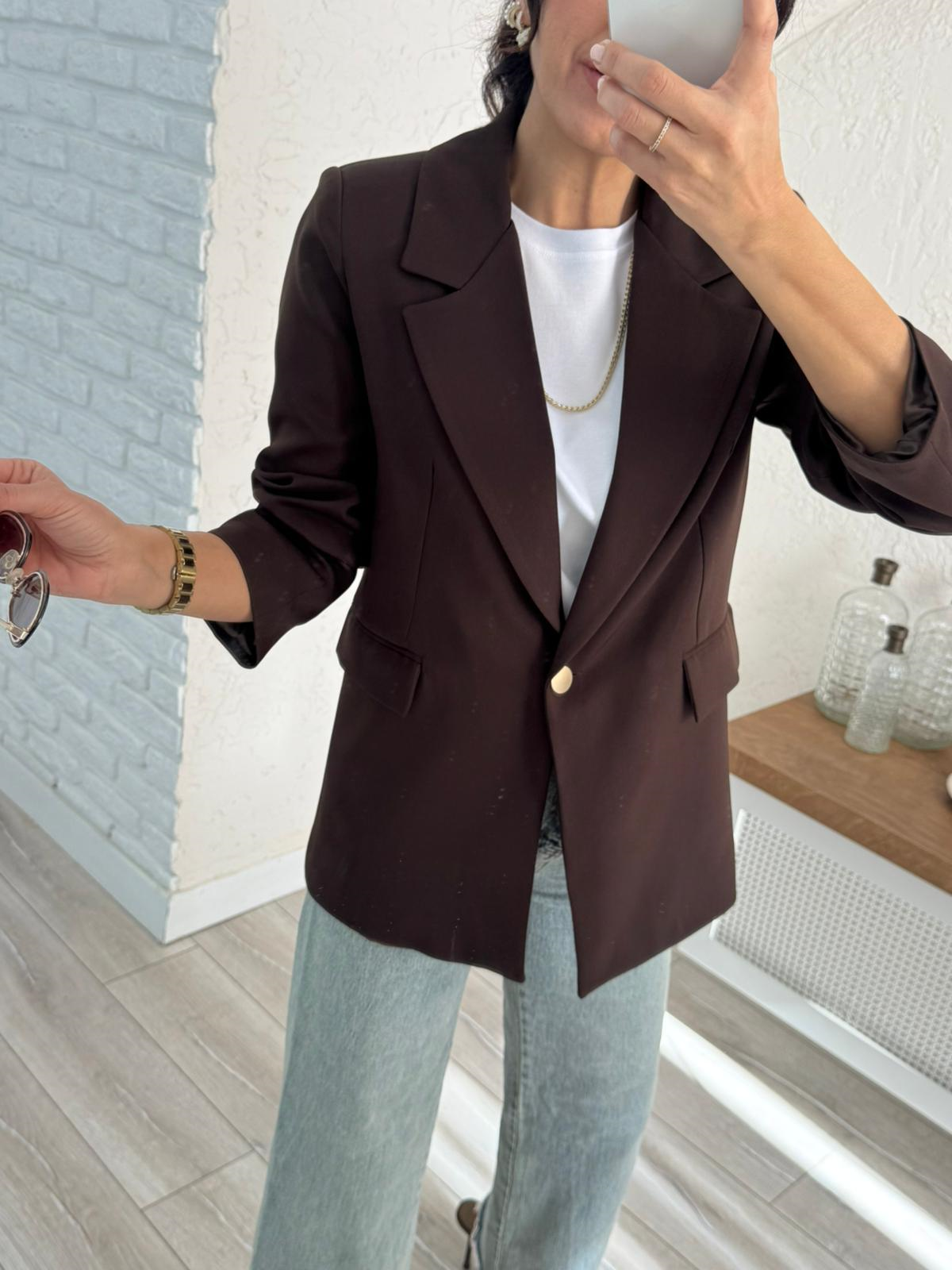 Ön Düğmeli Klasik Blazer Ceket Kahve