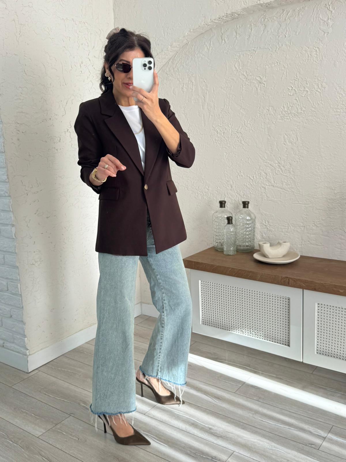 Ön Düğmeli Klasik Blazer Ceket Kahve