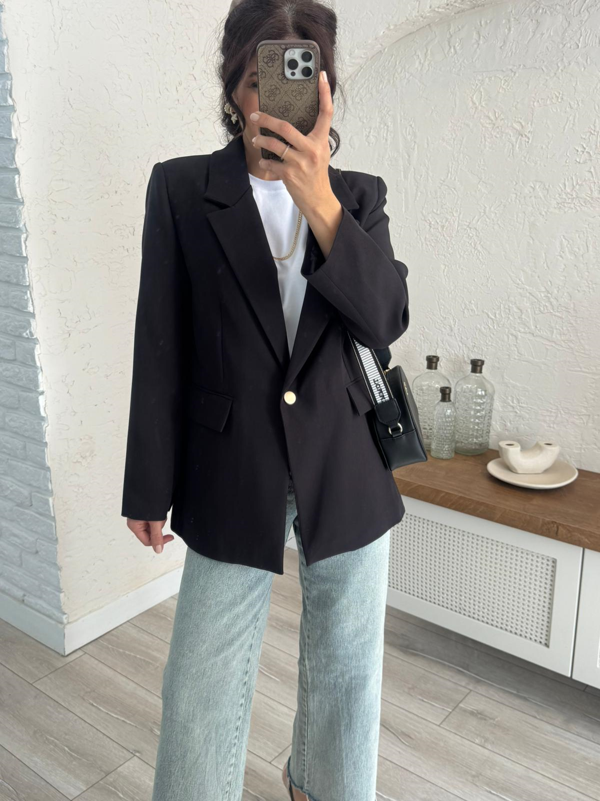 Ön Düğmeli Klasik Blazer Ceket Siyah