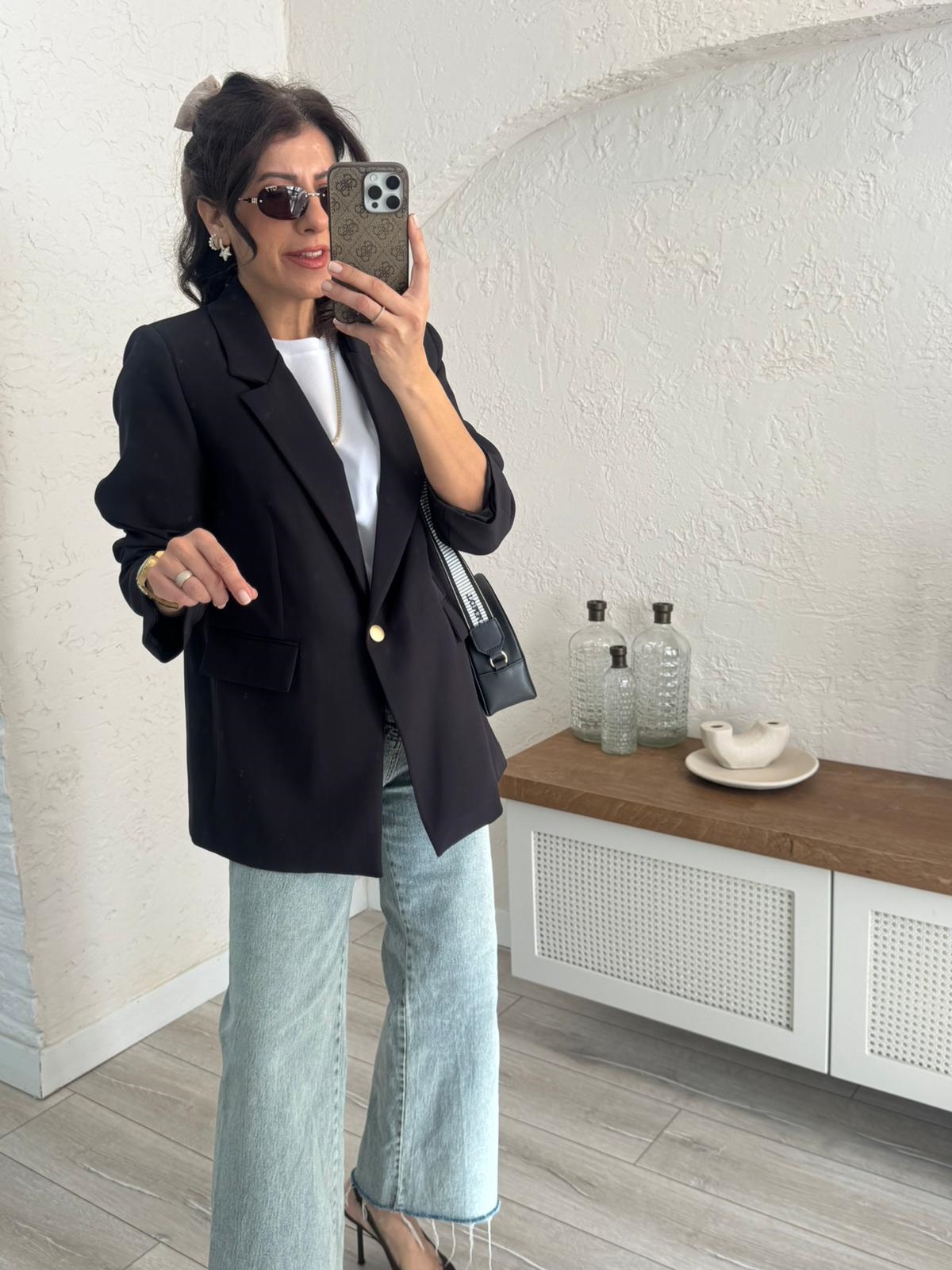 Ön Düğmeli Klasik Blazer Ceket Siyah