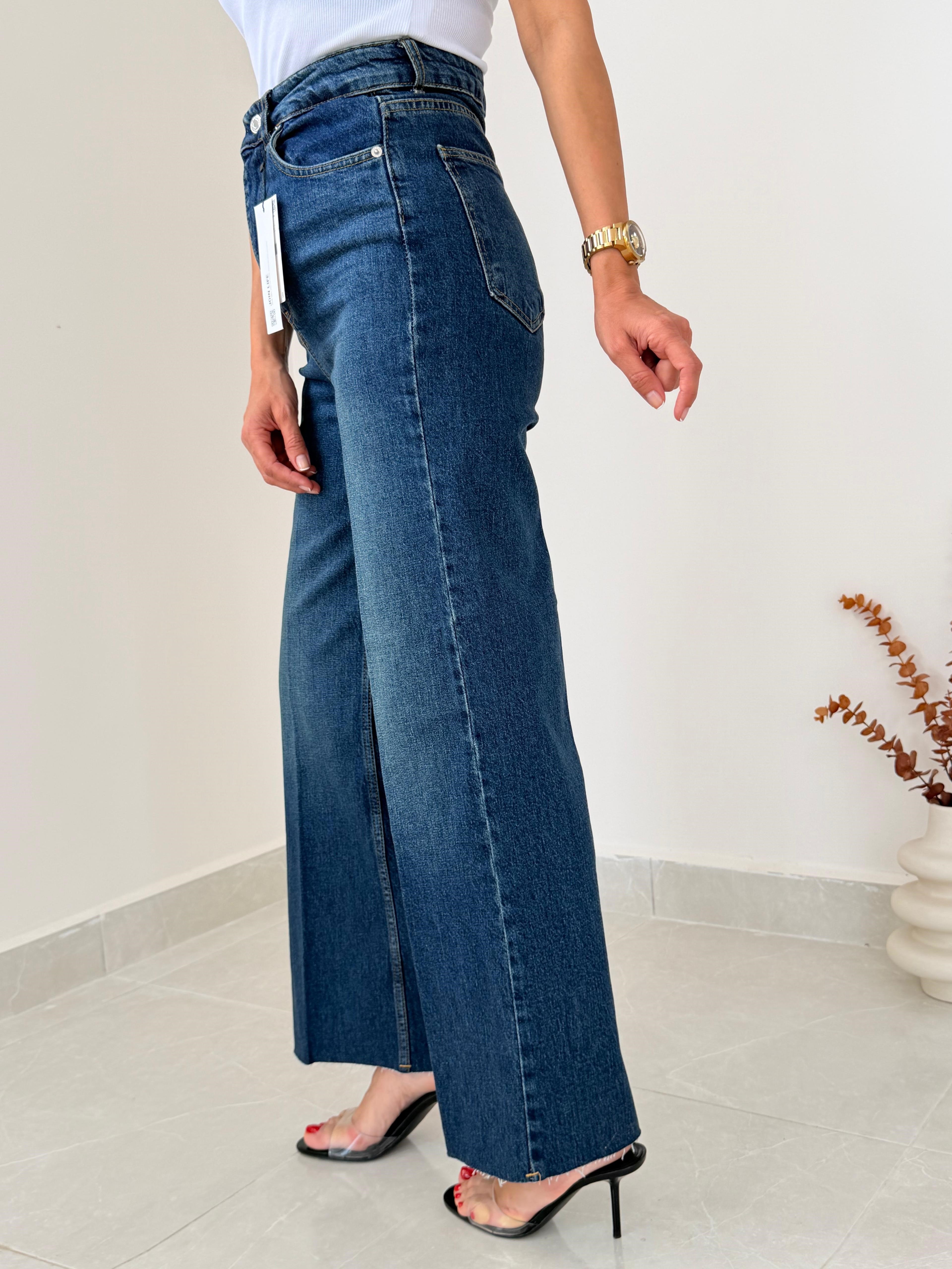 Önden Ütülü Paça Kesik Wide Leg Jean Tint 