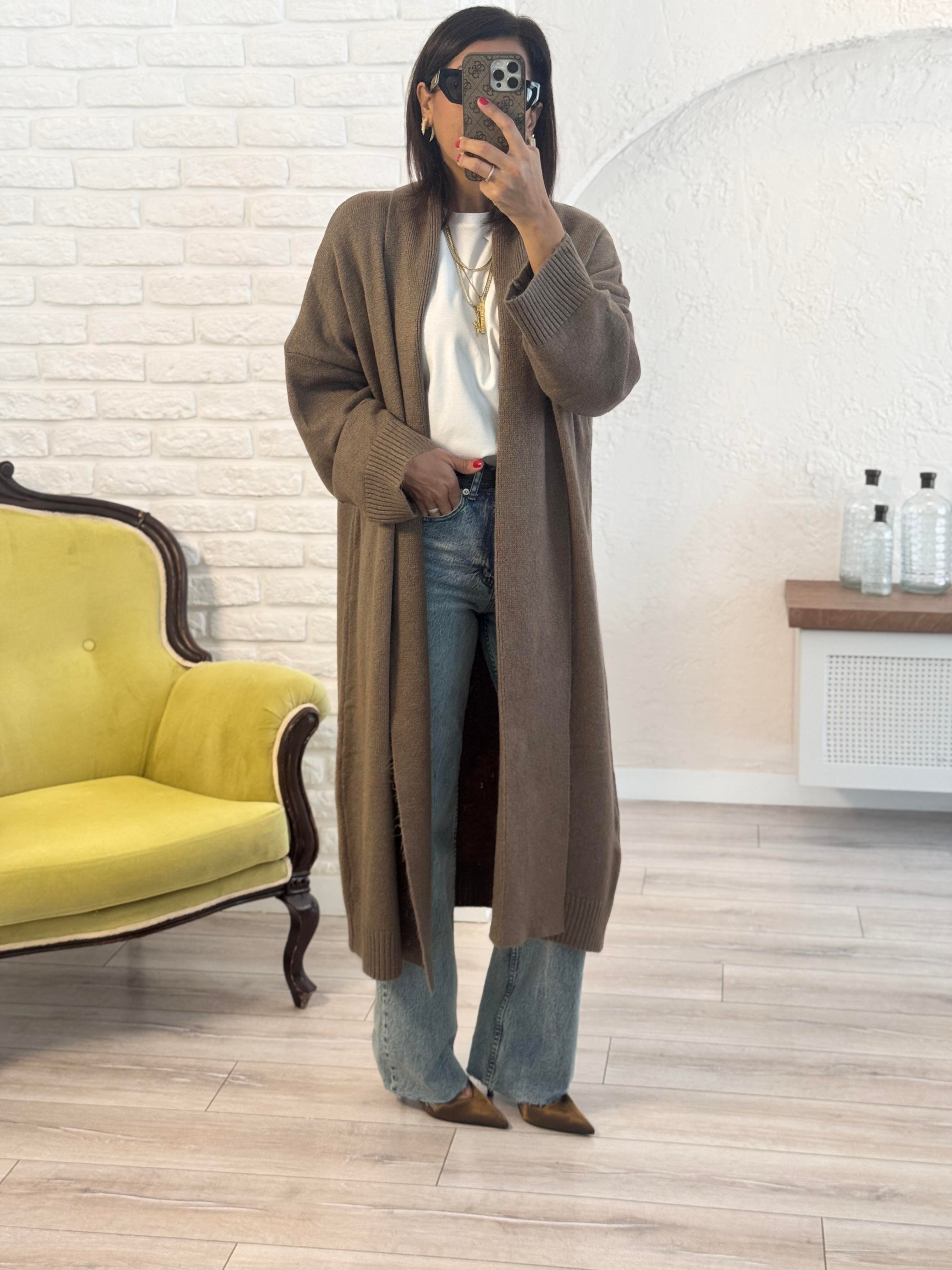 Önü açık Şalı hırka koyu vizon 
