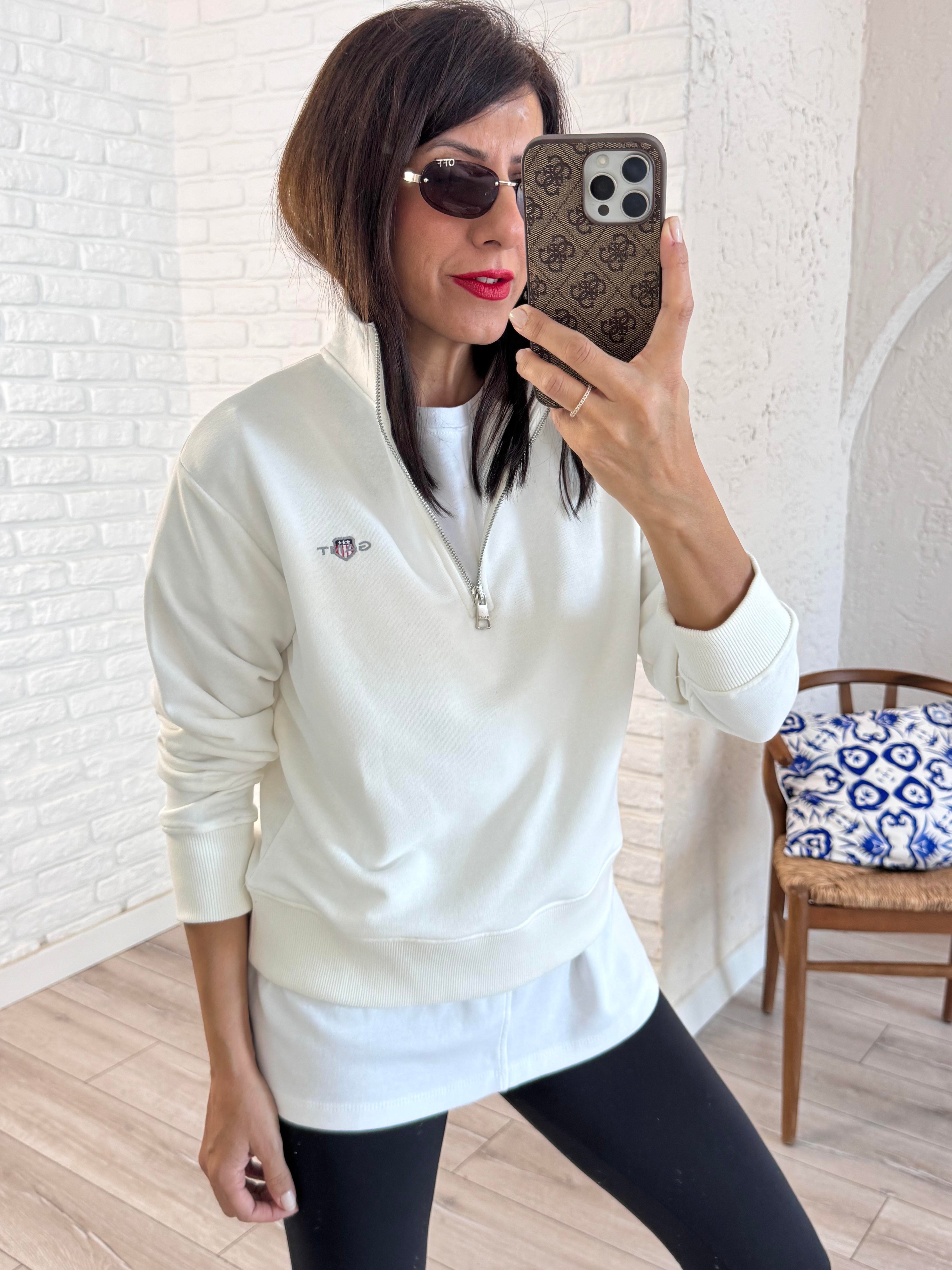 Orj. Marka Yarım Fermuarlı Sweat Beyaz