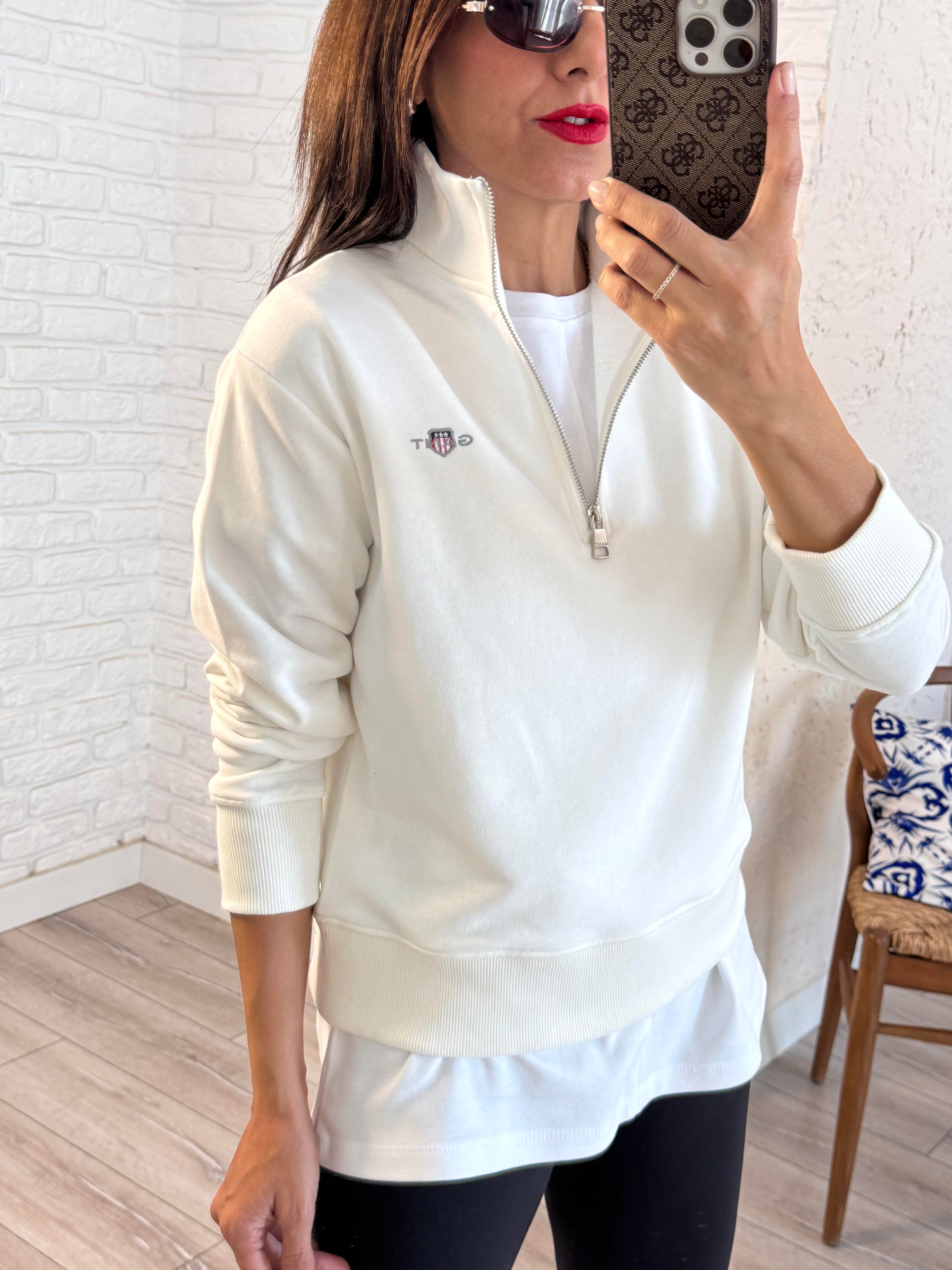 Orj. Marka Yarım Fermuarlı Sweat Beyaz