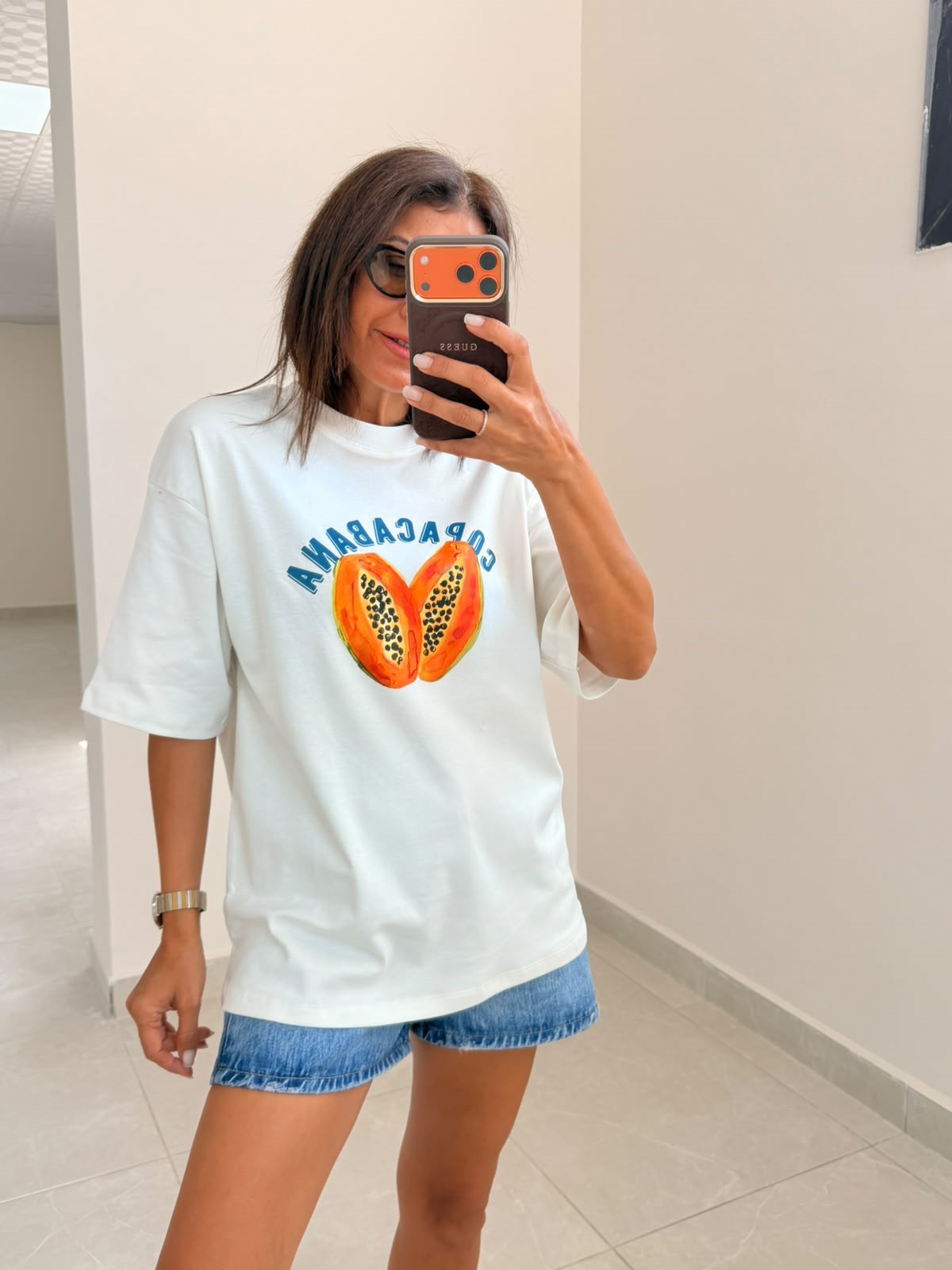 Oversıze Copacabana Baskı Tişört Ekru