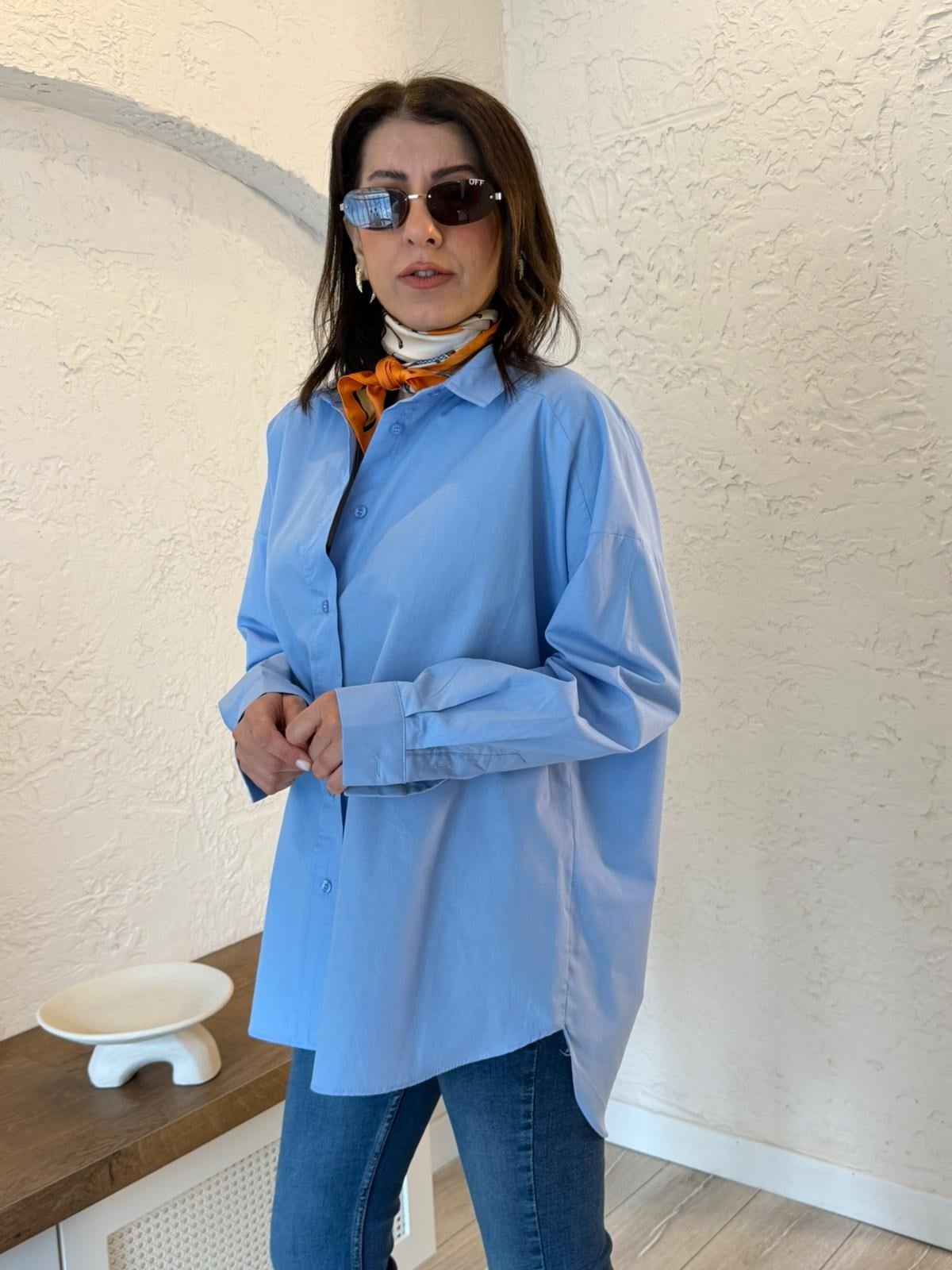 Oversize Poplin Gömlek Mavi