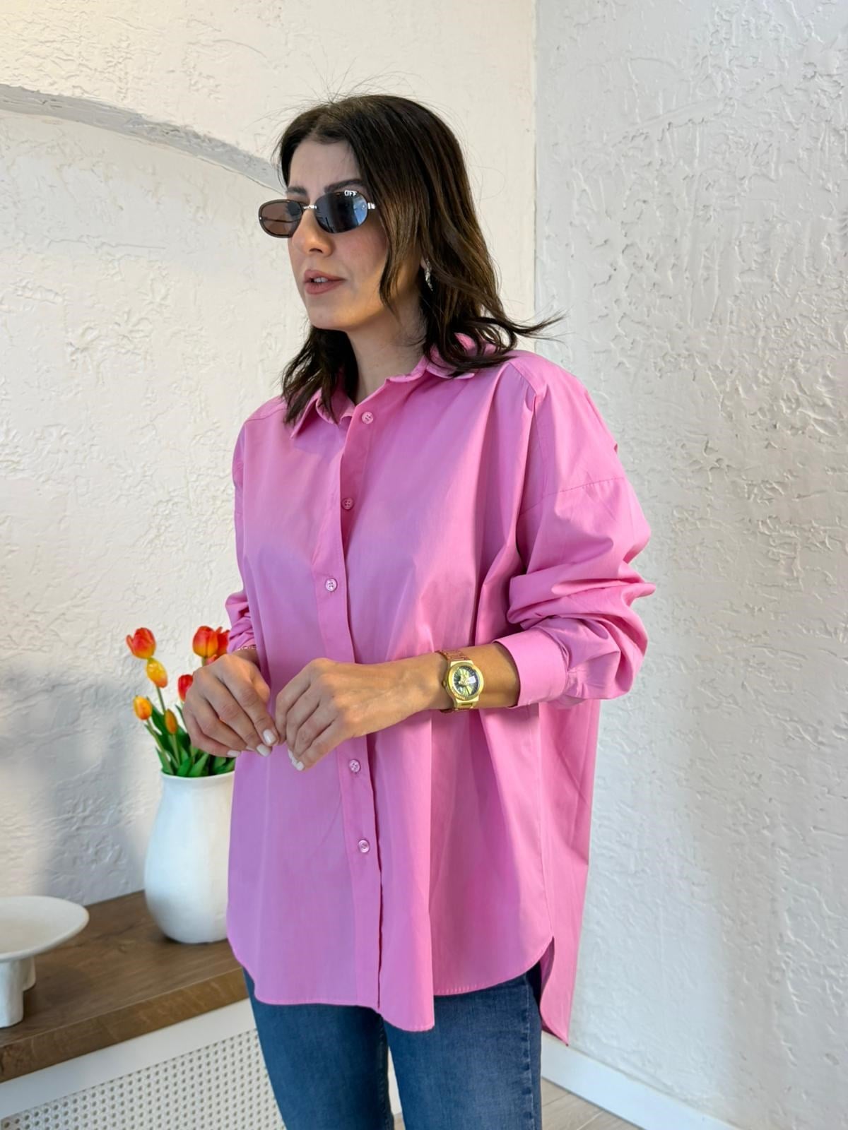 Oversize Poplin Gömlek Pembe