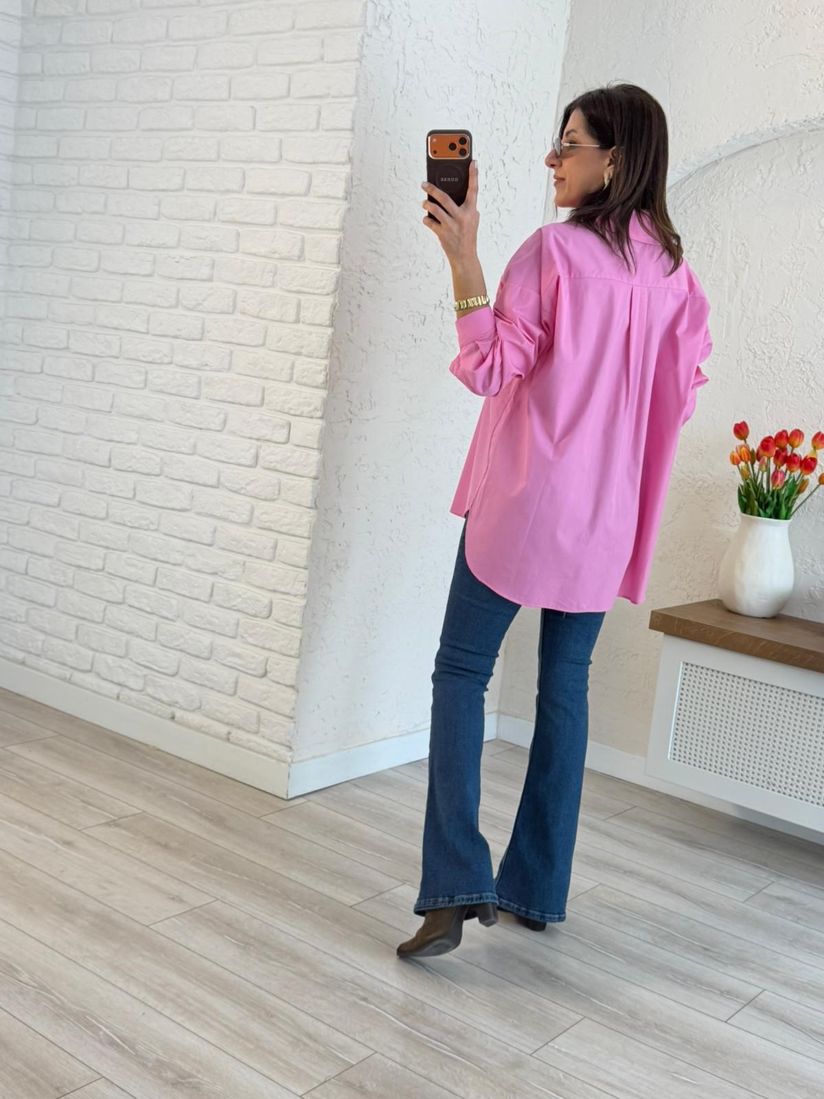 Oversize Poplin Gömlek Pembe