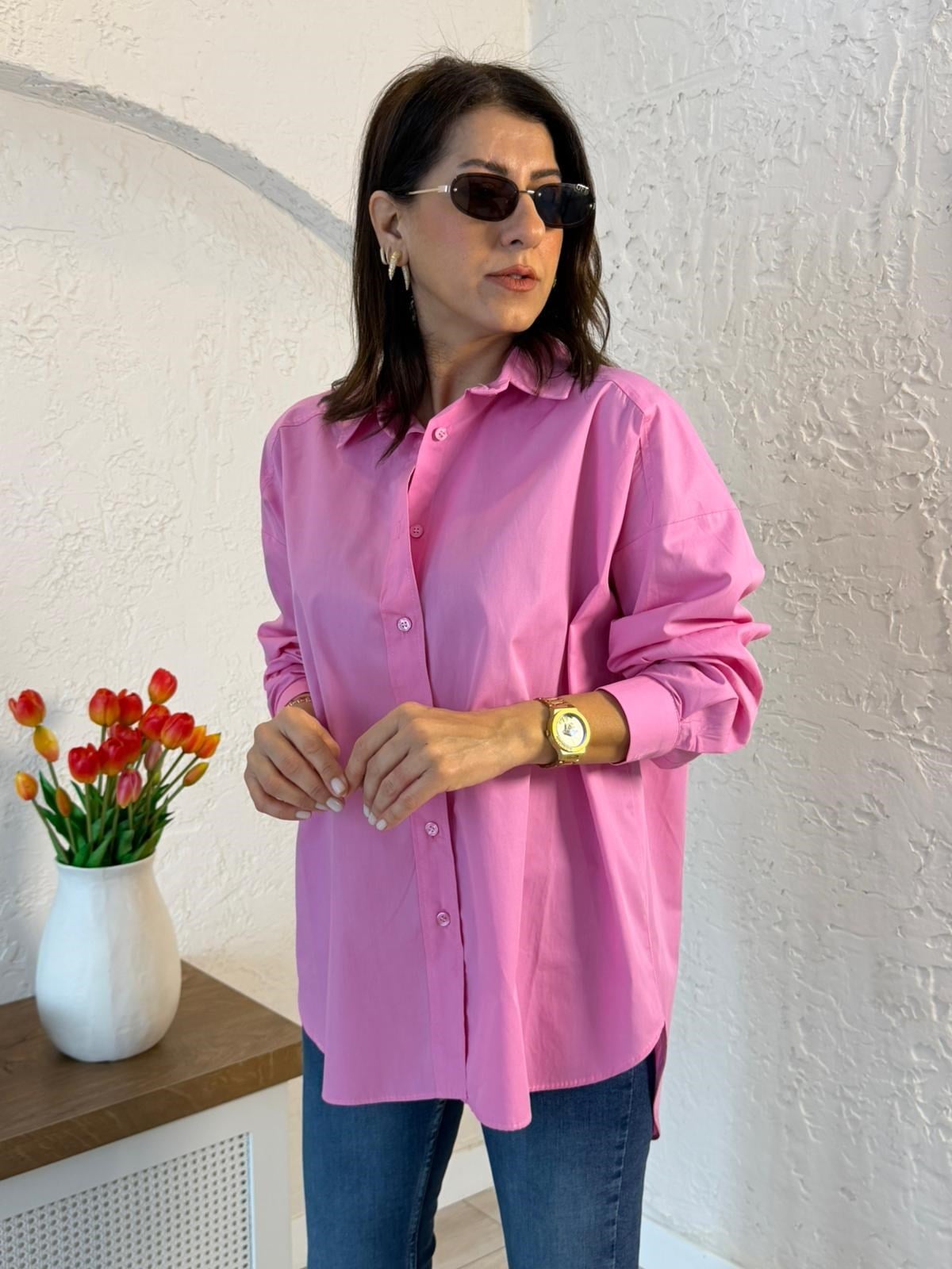 Oversize Poplin Gömlek Pembe