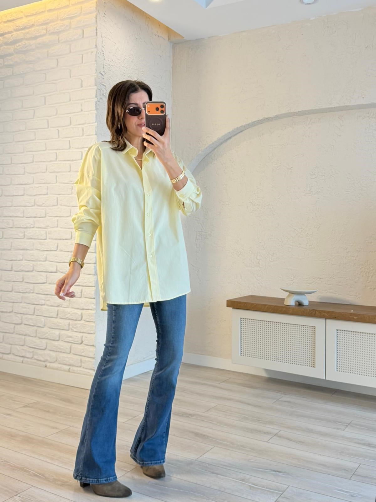Oversize Poplin Gömlek Sarı