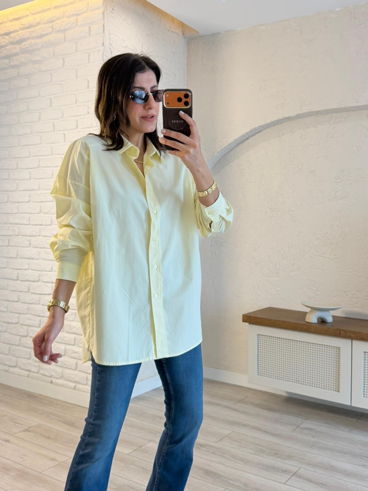 Oversize Poplin Gömlek Sarı