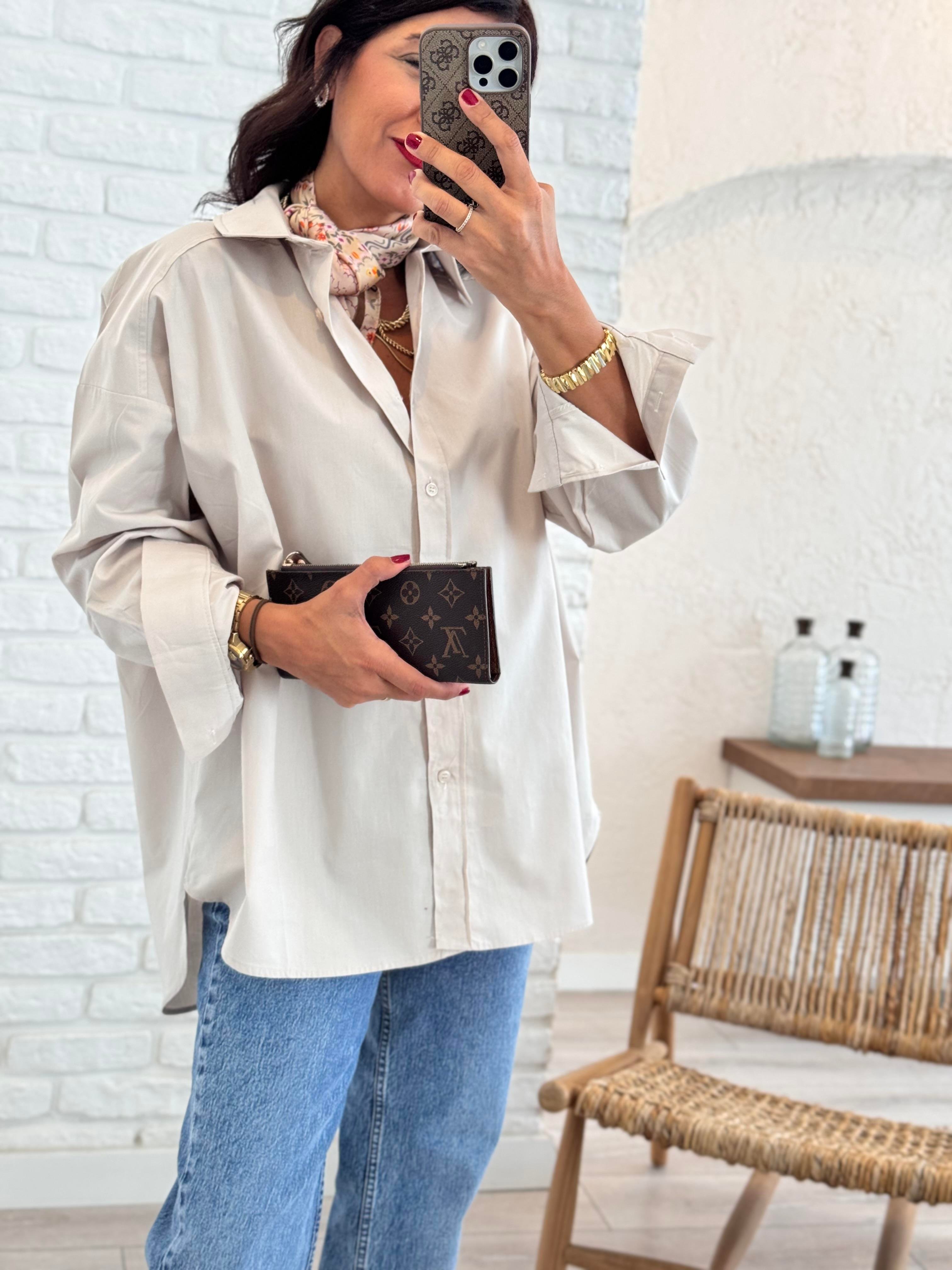 Oversıze Poplin Gömlek Taş