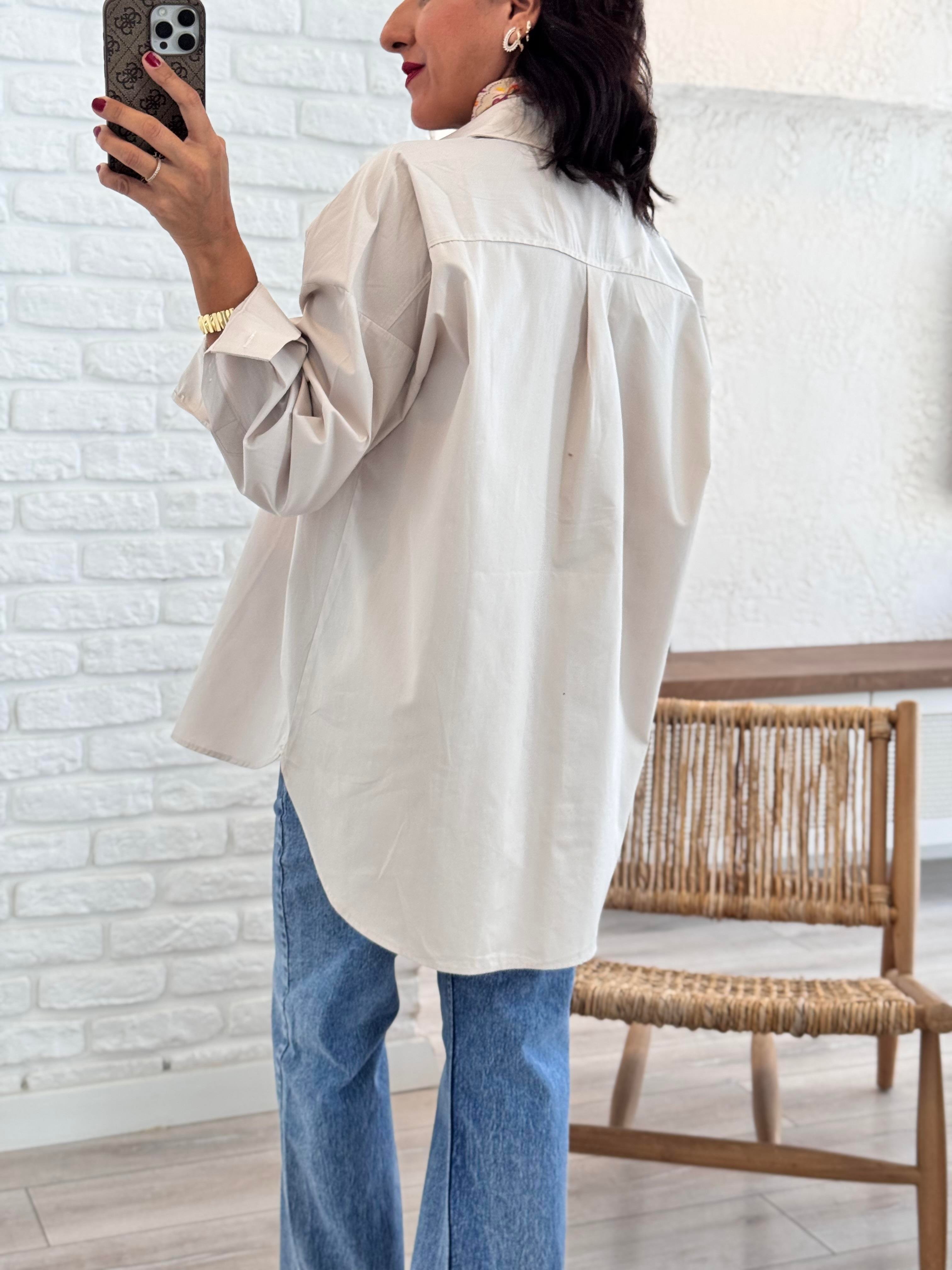 Oversıze Poplin Gömlek Taş