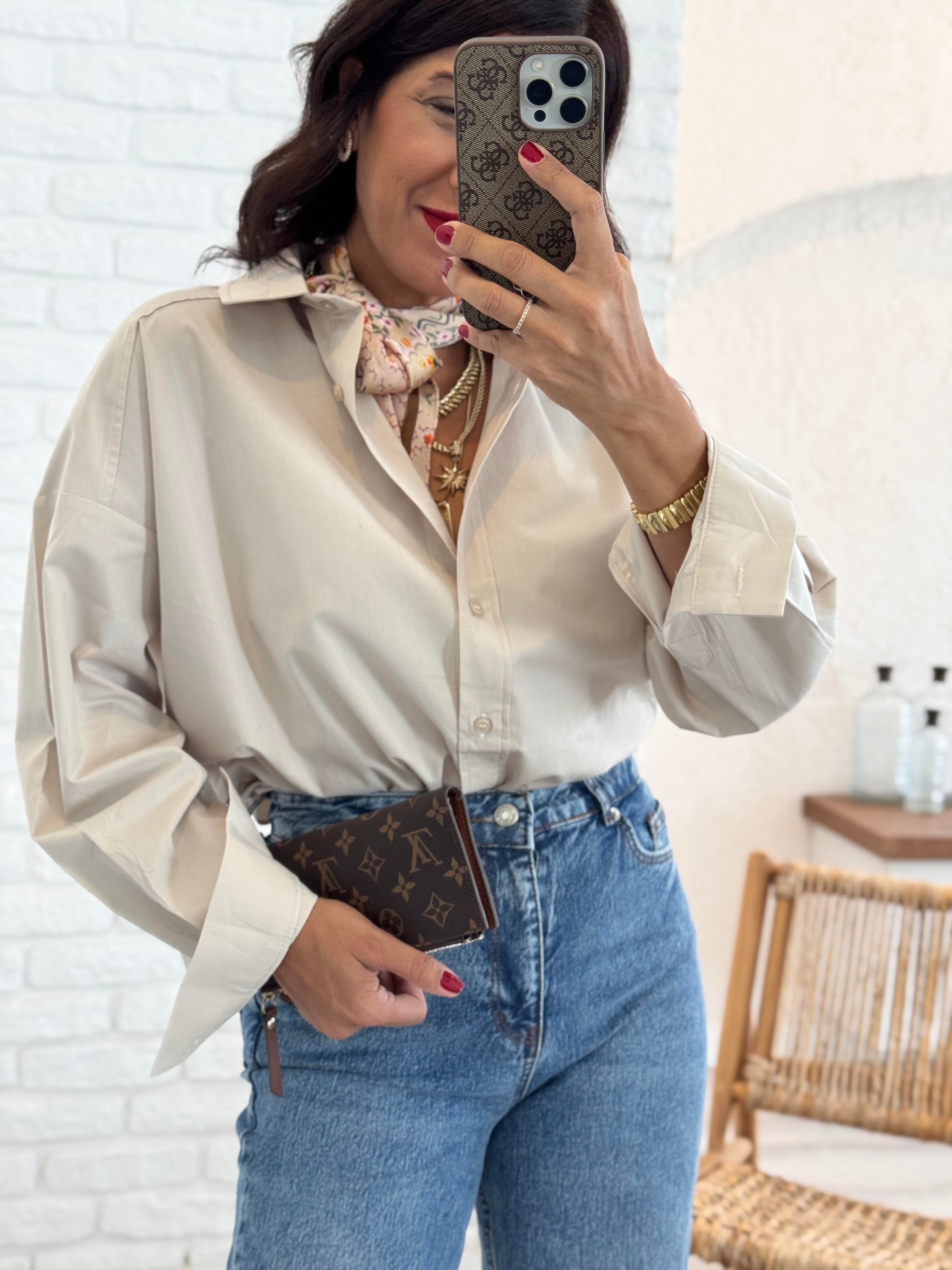 Oversıze Poplin Gömlek Taş