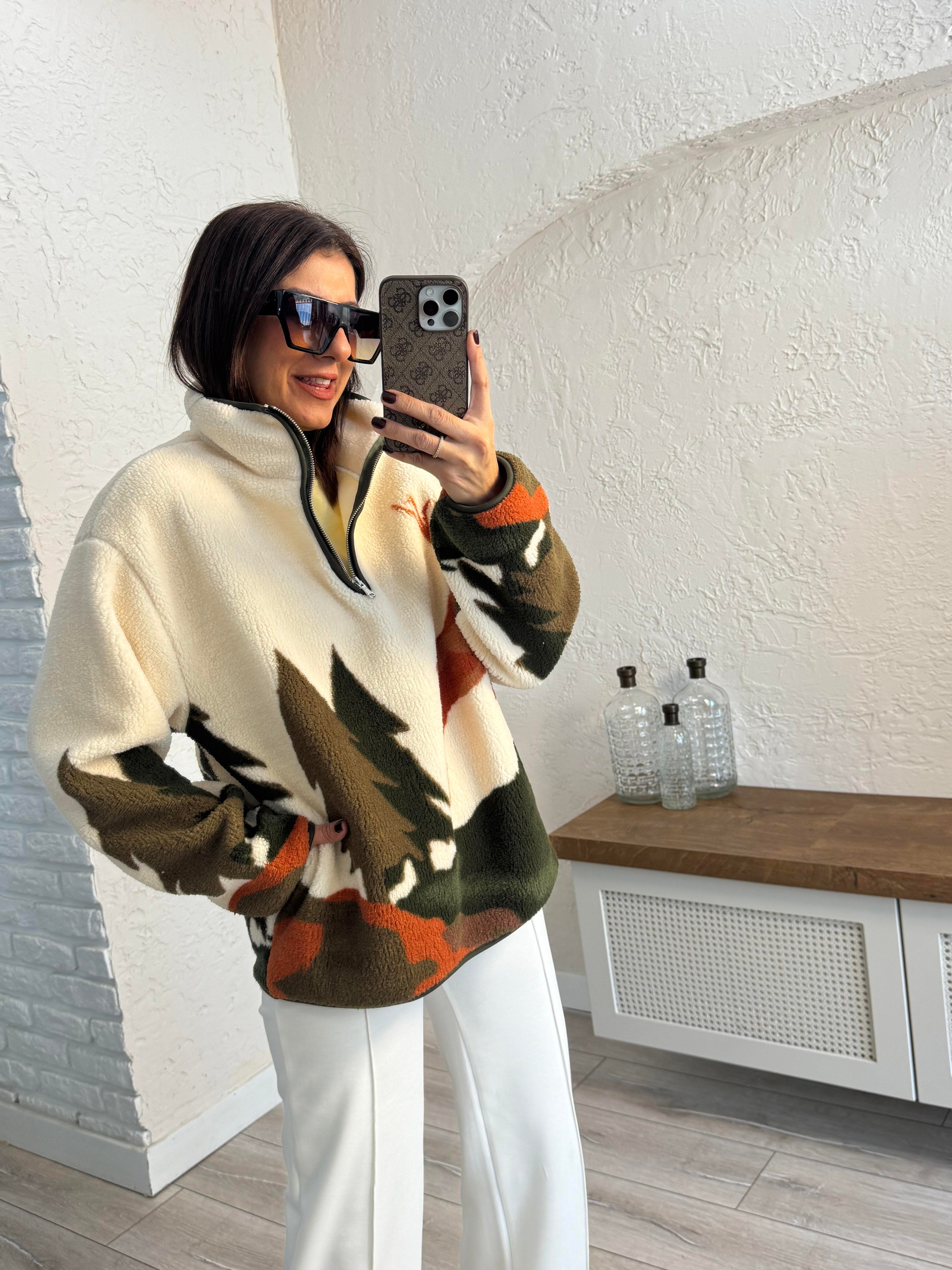 Oysh Model Kahve Geyikli Polar Sweat