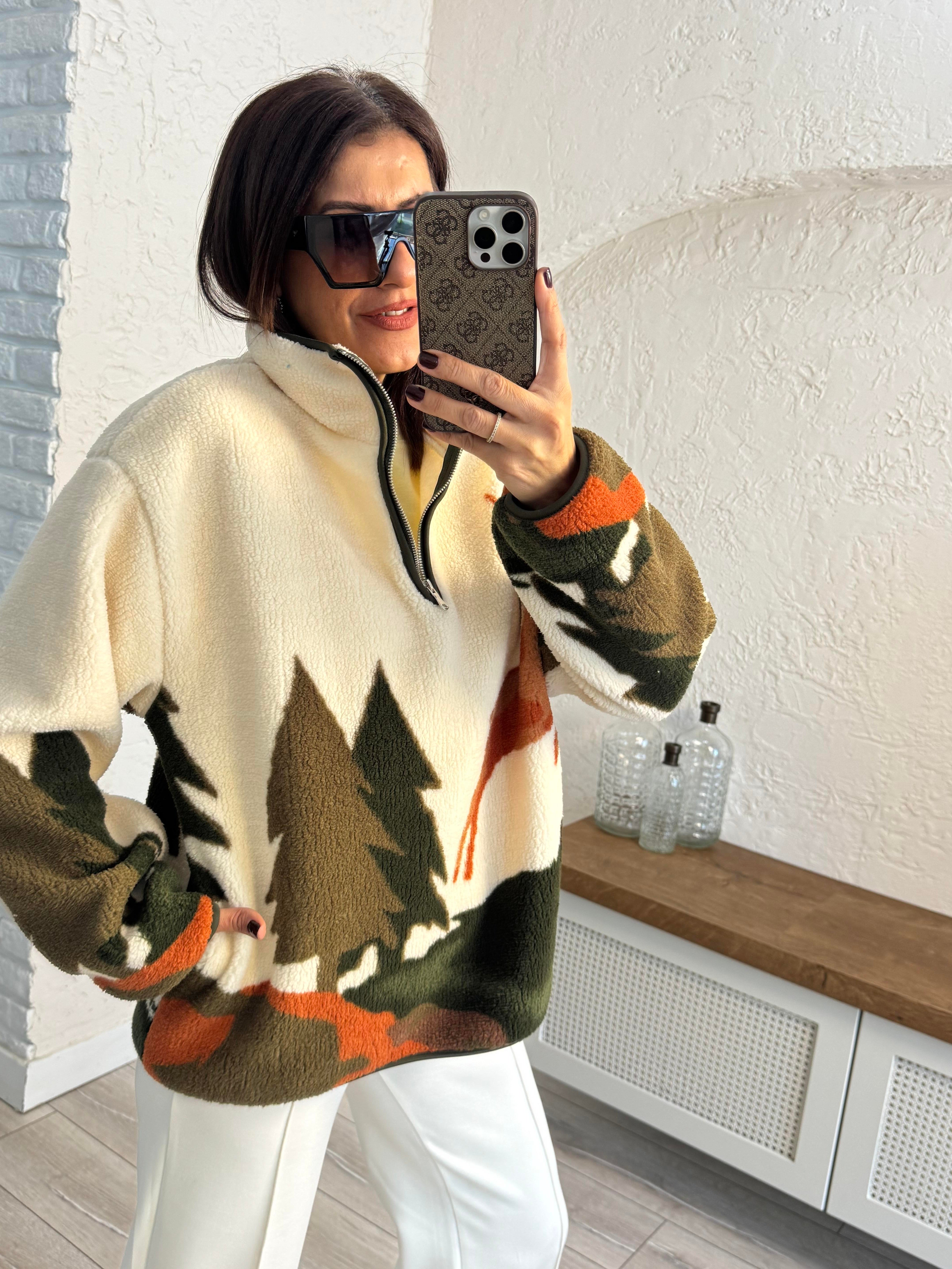 Oysh Model Kahve Geyikli Polar Sweat