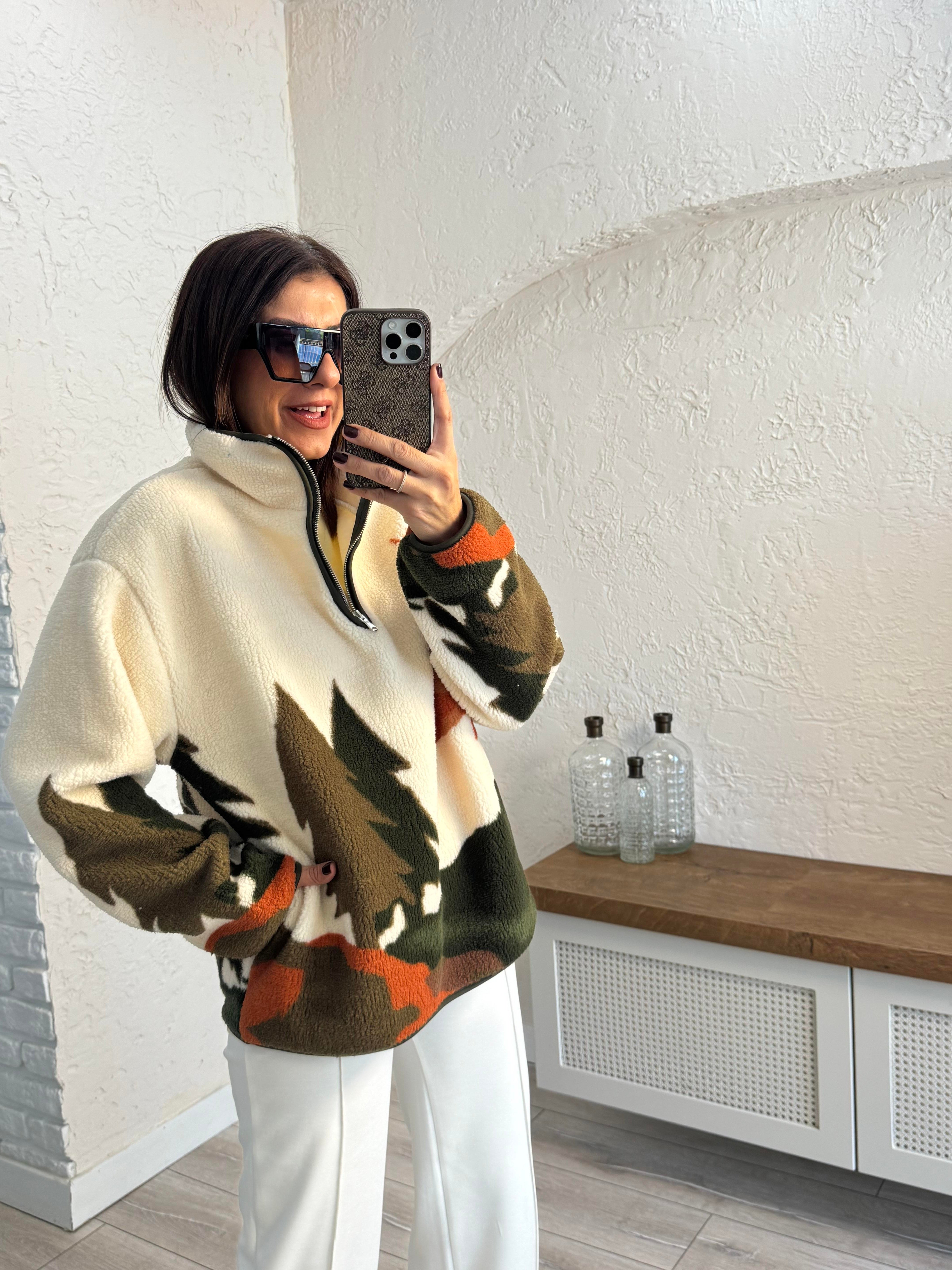 Oysh Model Kahve Geyikli Polar Sweat