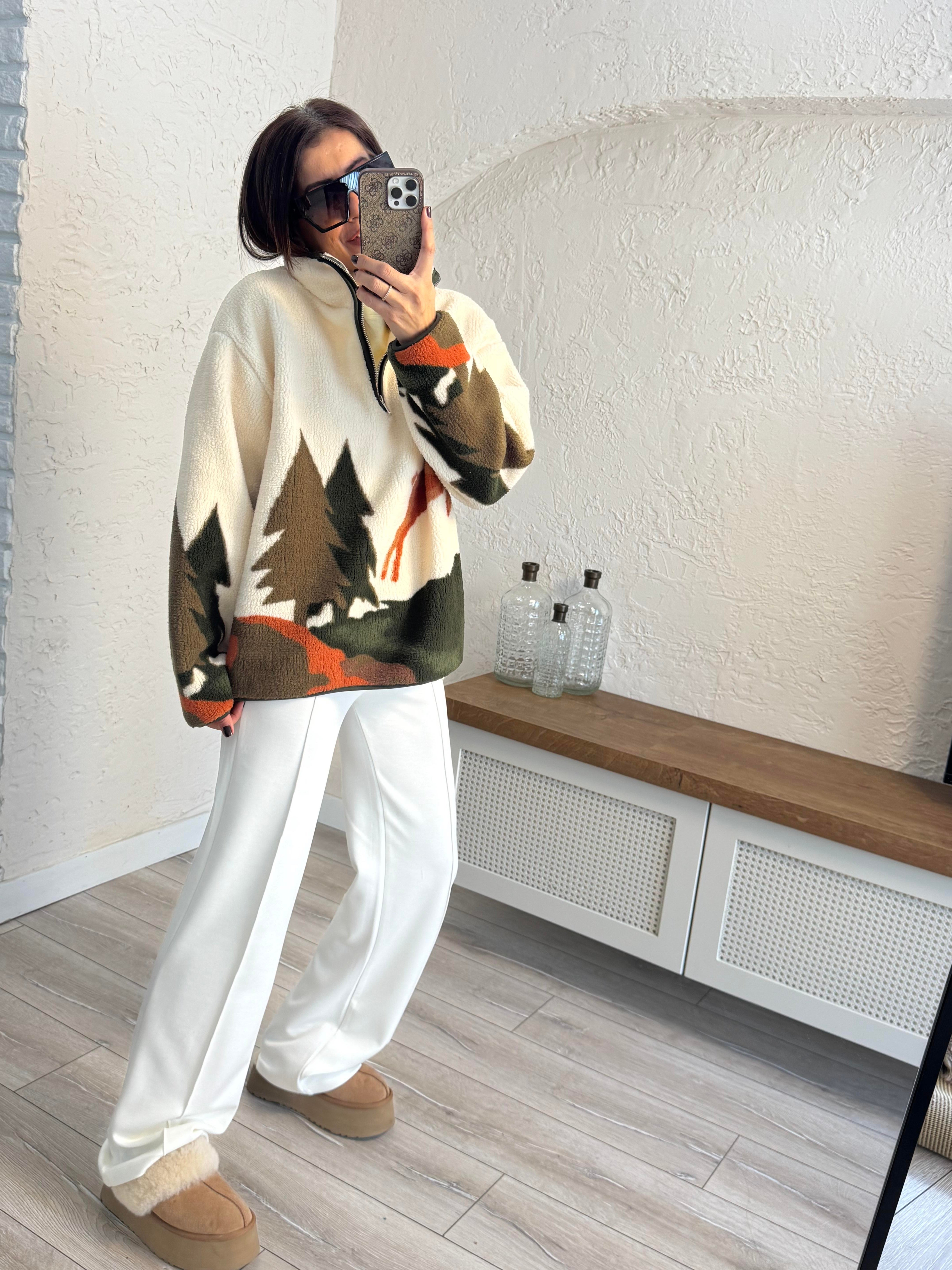 Oysh Model Kahve Geyikli Polar Sweat