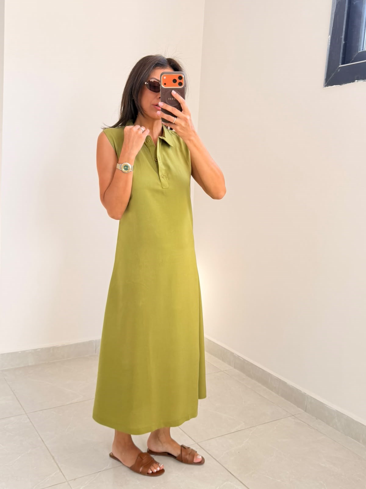 Polo Yaka Tensel Elbise Yeşil