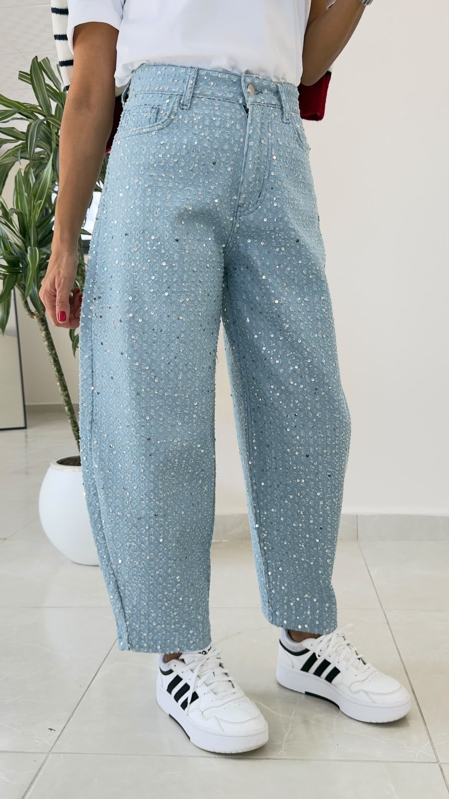 Premium Pullu Balon Jean Açık Mavi