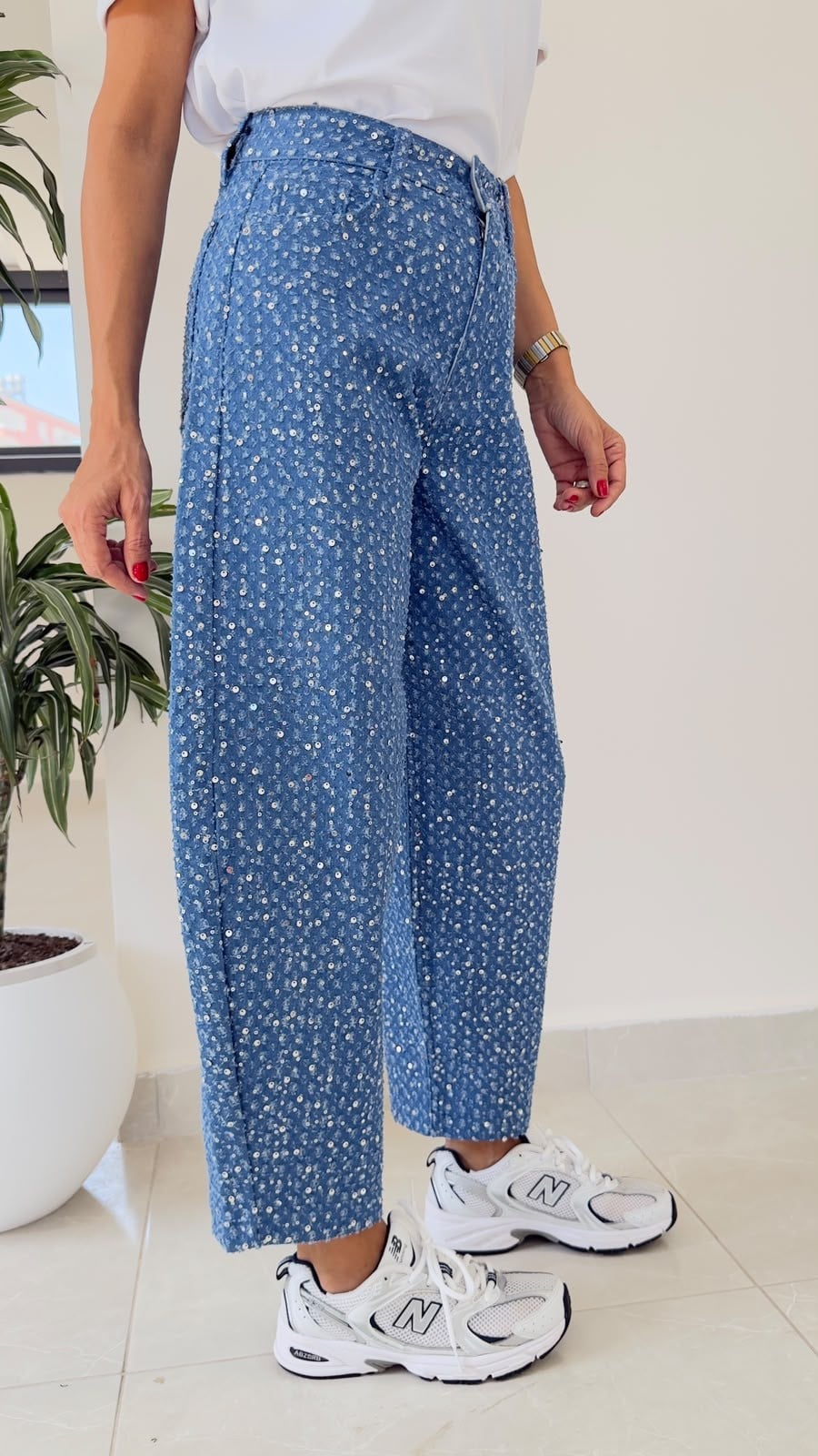 Premium Pullu Balon Jean Koyu Mavi