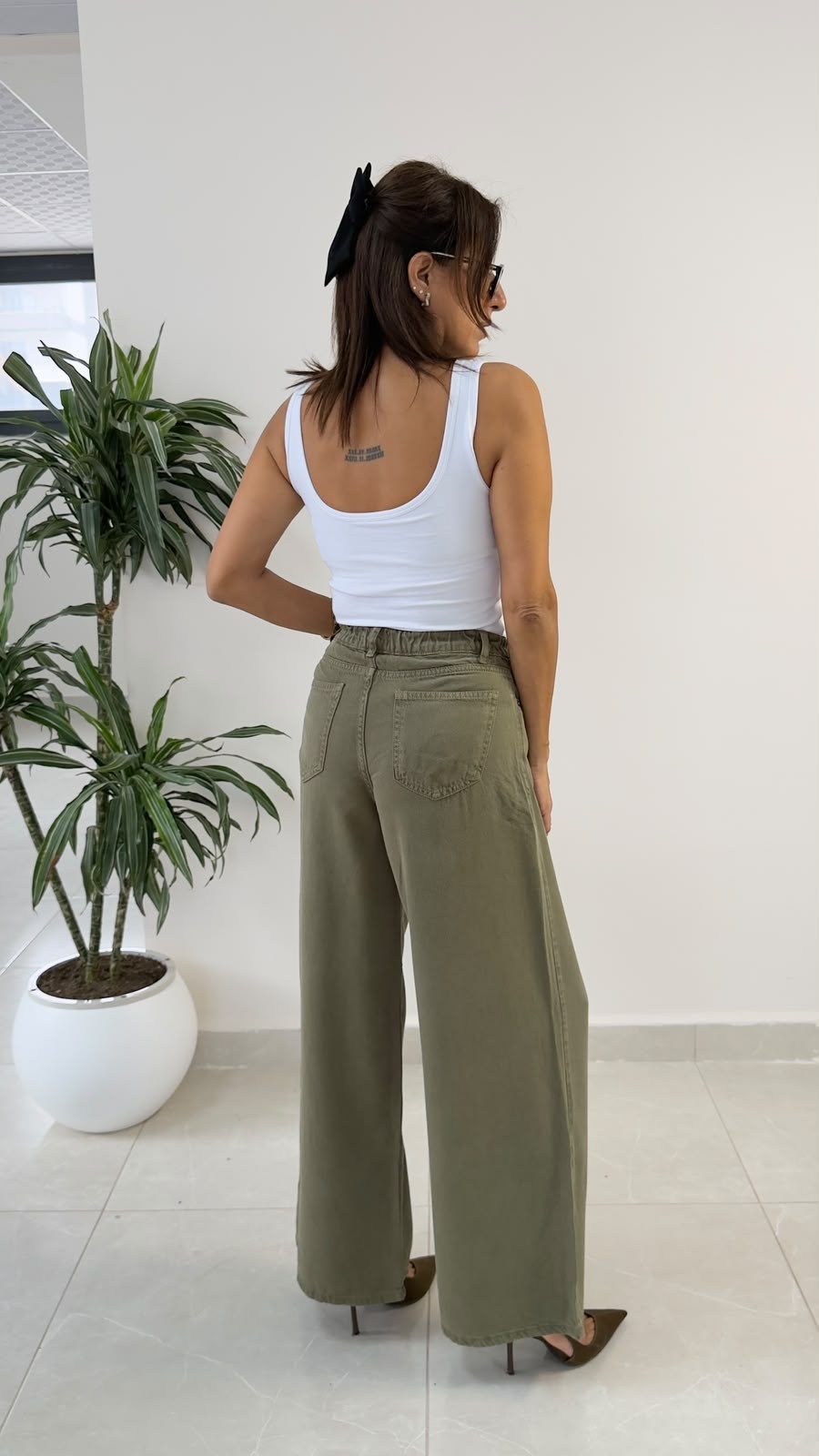 Premium Yumuşak Doku Denim Palazzo Haki