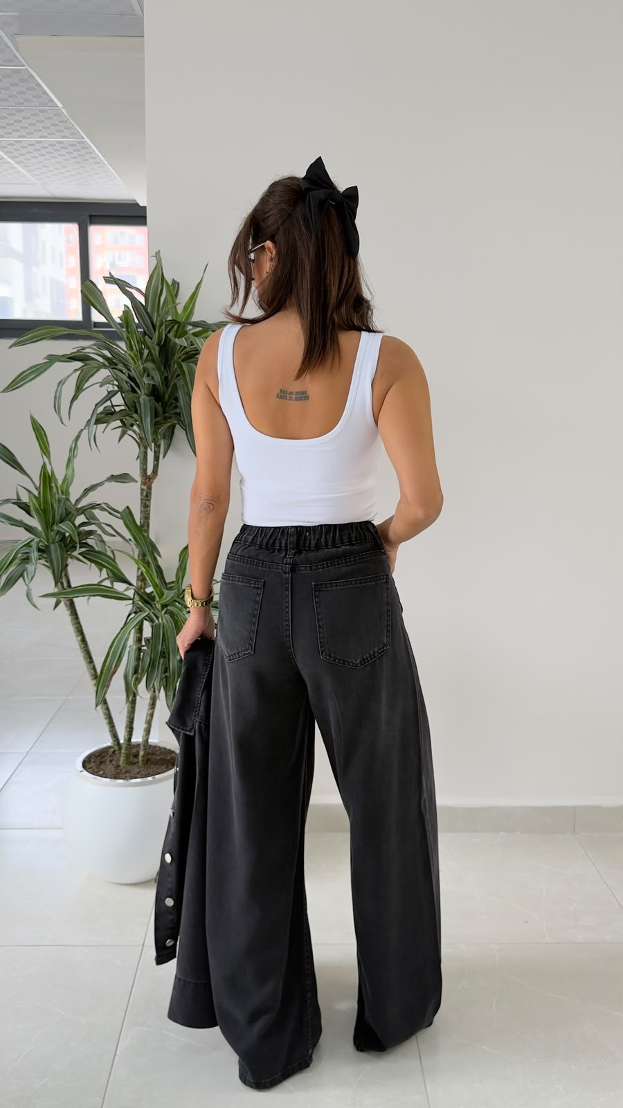 Premium Yumuşak Dokulu Denim Palazzo Antrasit