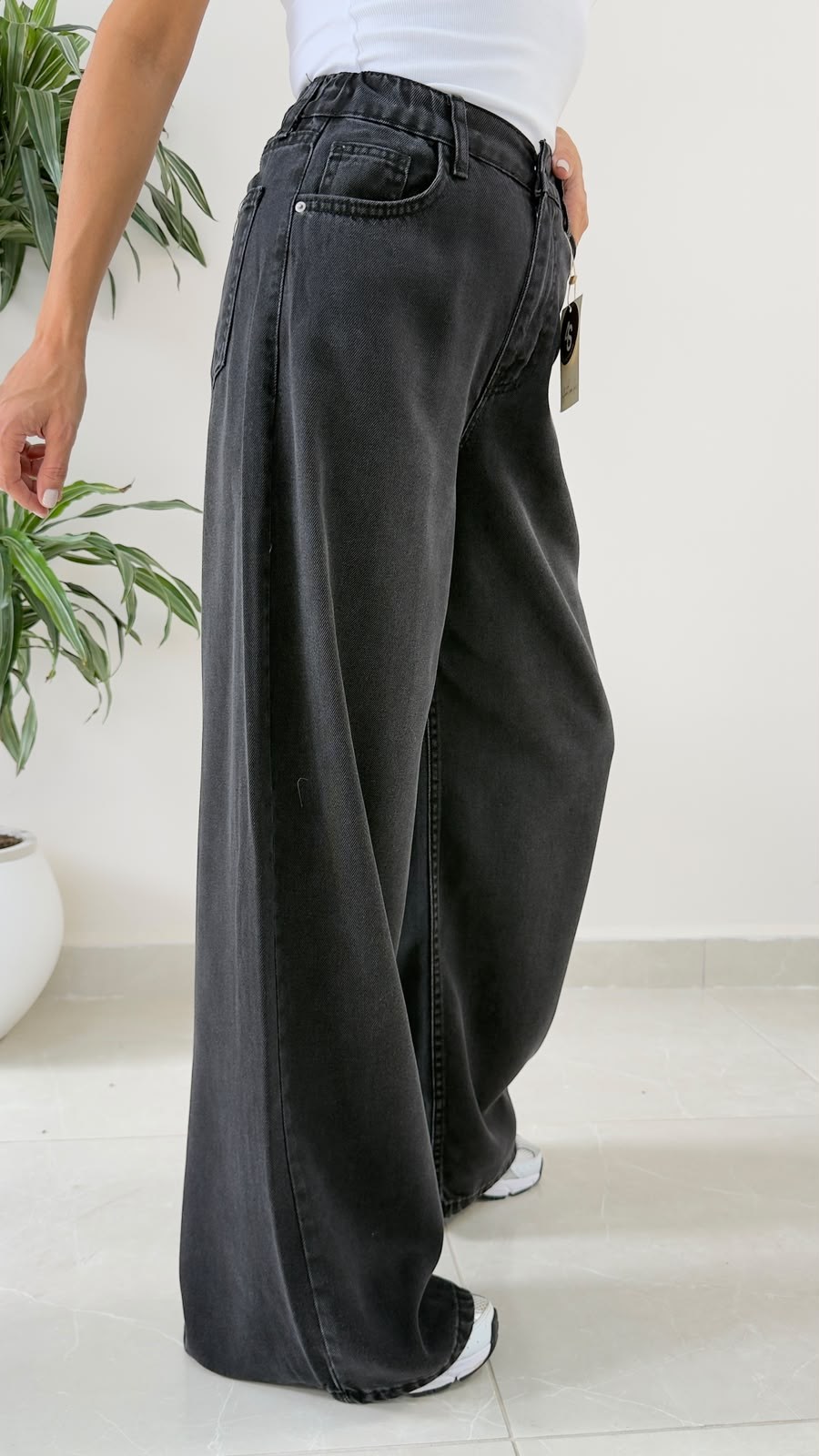 Premium Yumuşak Dokulu Denim Palazzo Antrasit