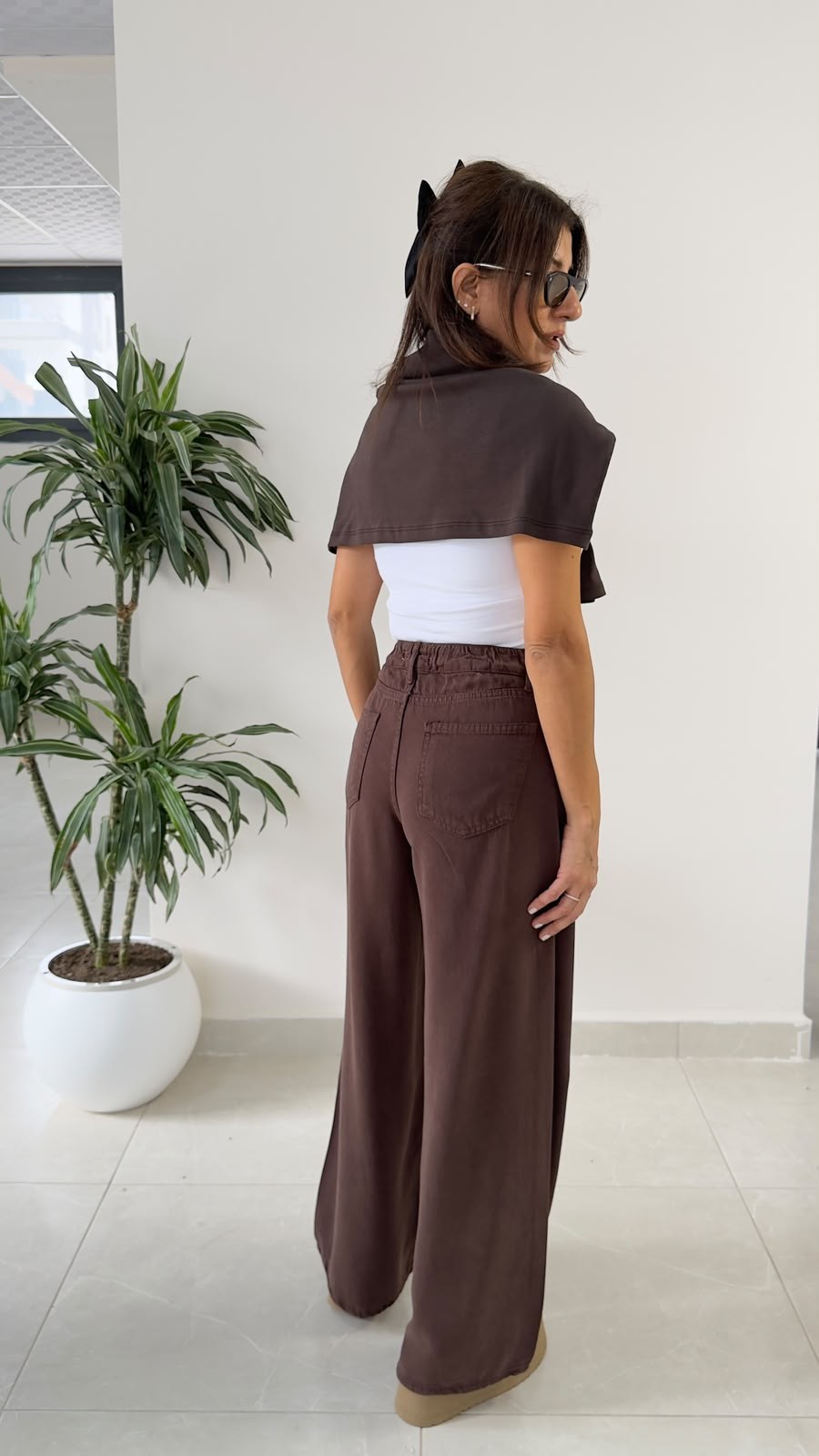 Premium Yumuşak Dokulu Denim Palazzo Acı Kahve