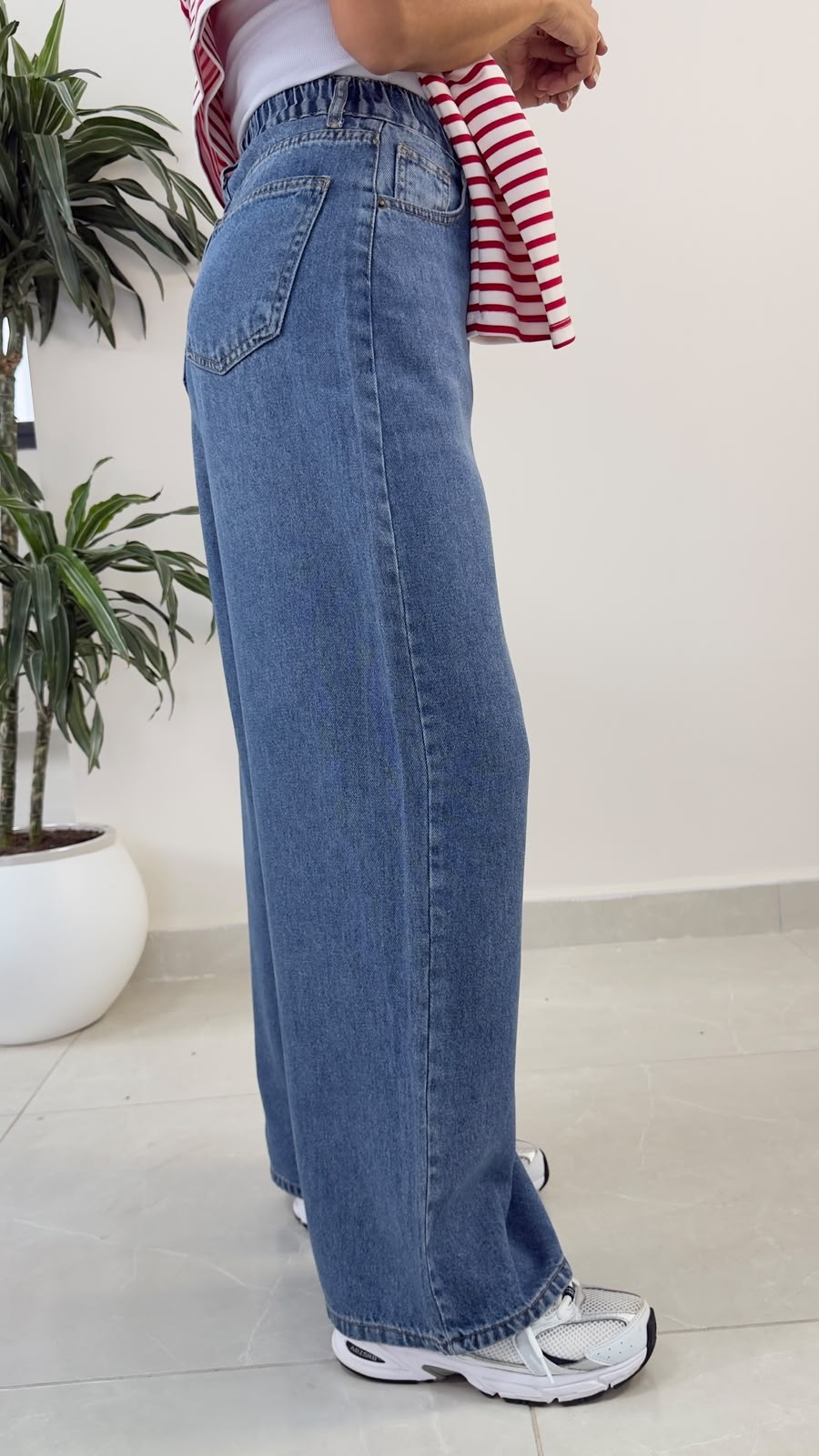Premium Yumuşak Dokulu Denim Palazzo Mavi