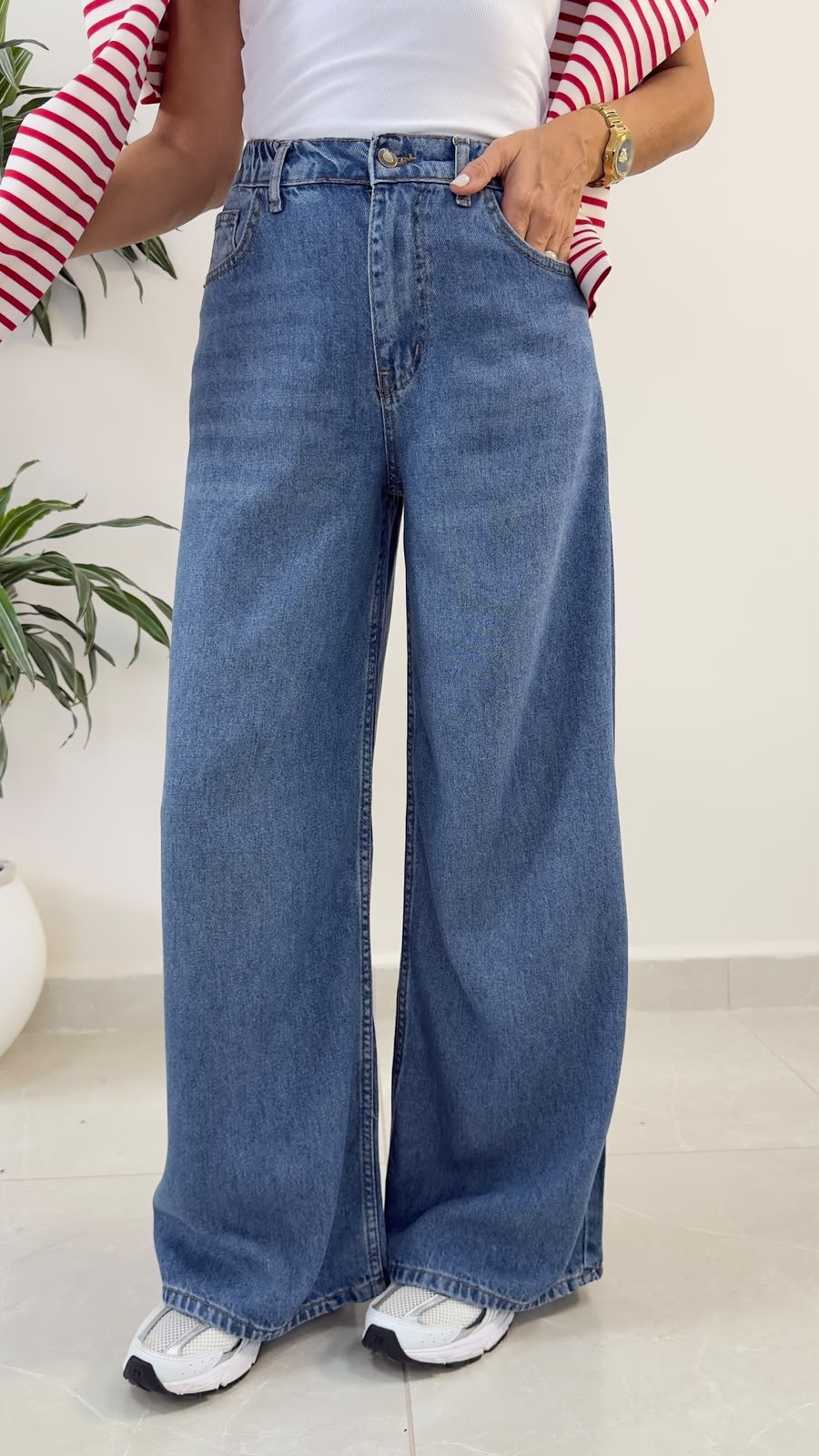 Premium Yumuşak Dokulu Denim Palazzo Mavi
