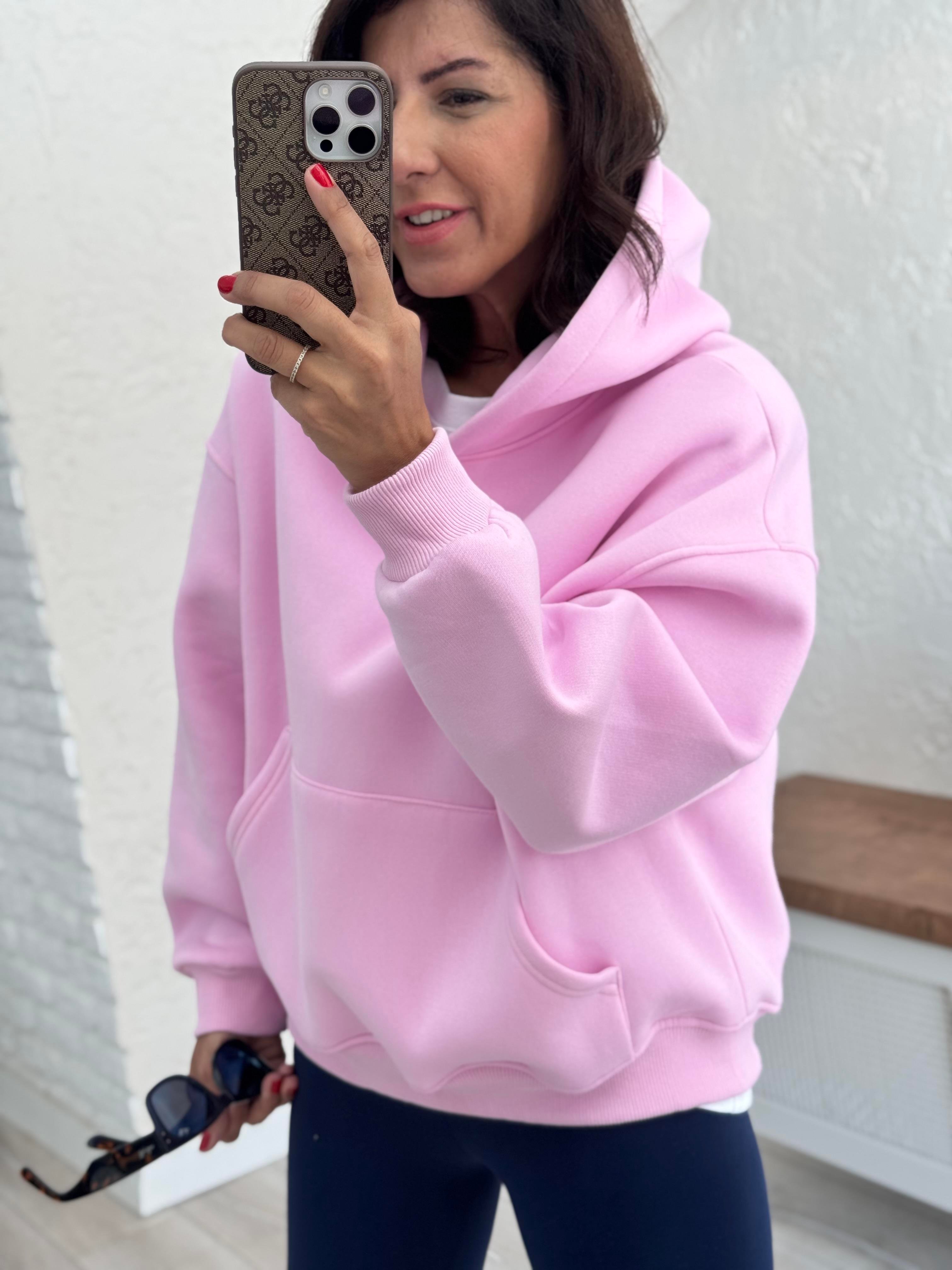 Sırt Nakışlı Kapüşonlu Sweat Pembe