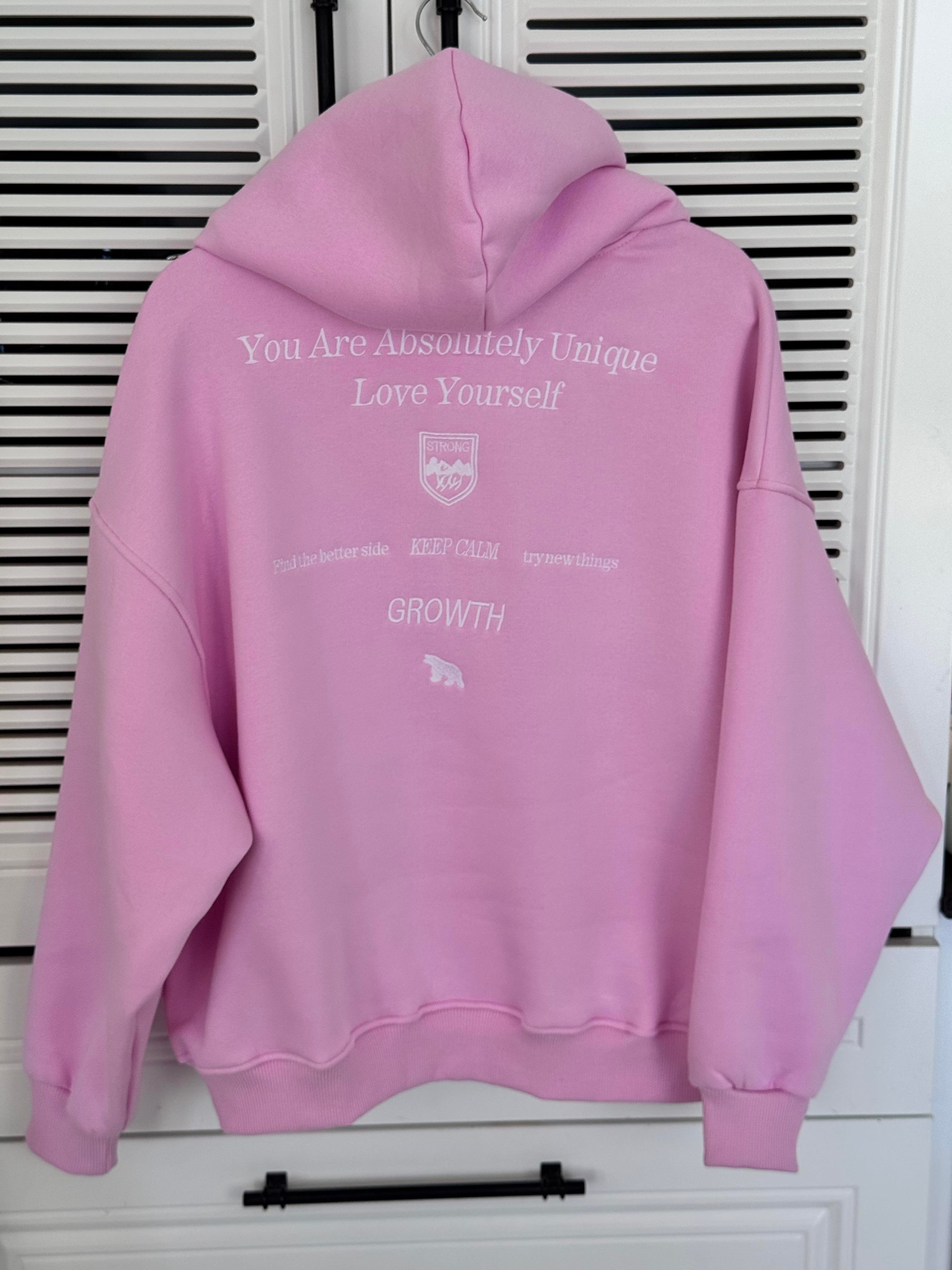 Sırt Nakışlı Kapüşonlu Sweat Pembe