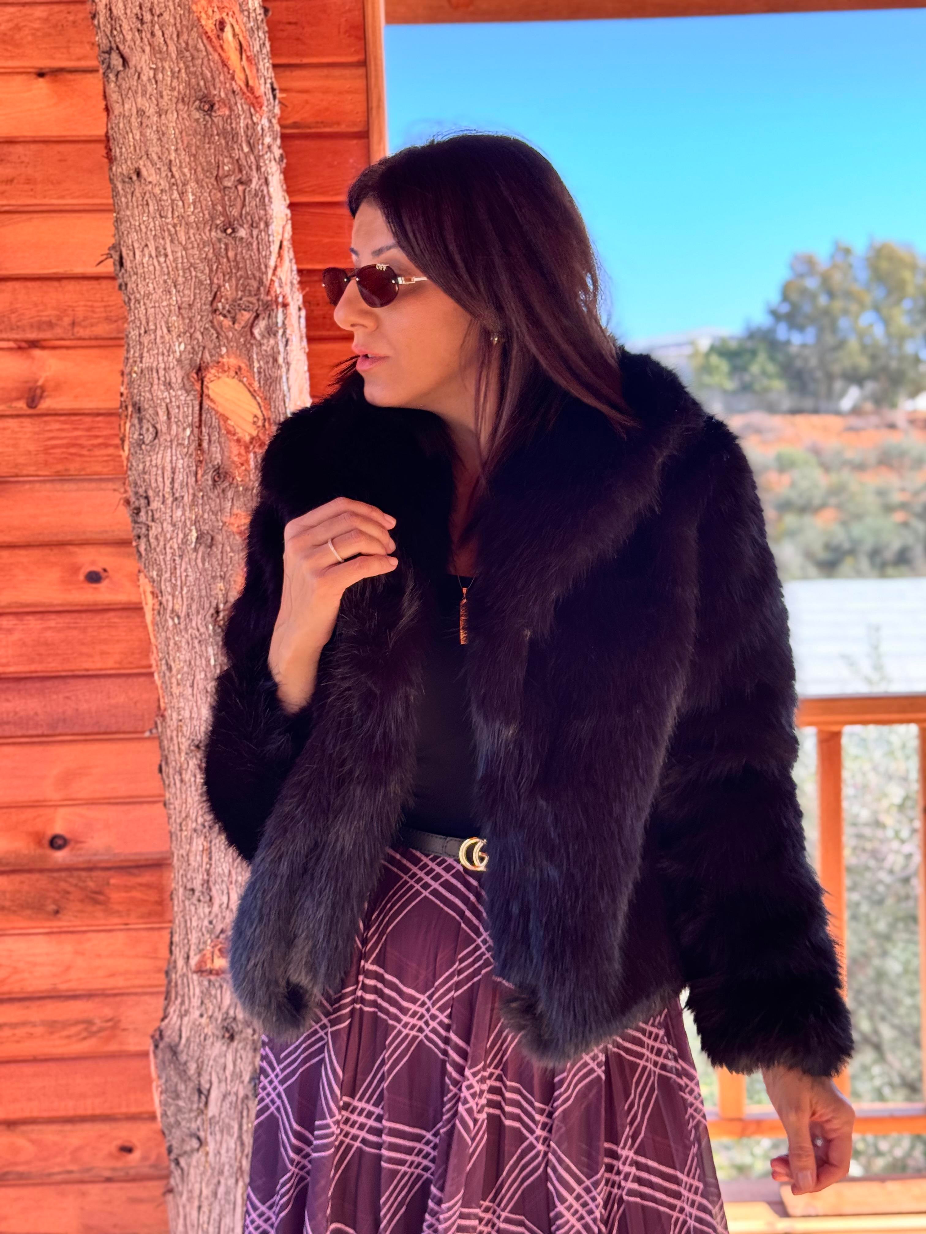 Siyah Premium Suni Kürk Ceket