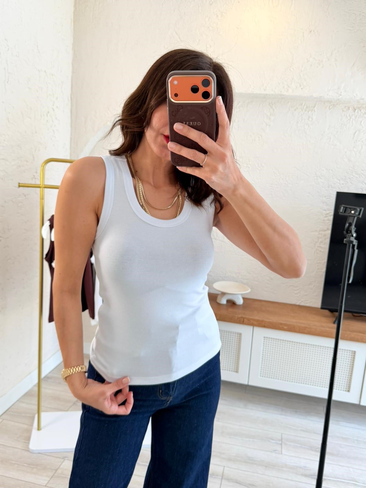 U Yaka Düz Basic Kalın Askılı Atlet  Beyaz