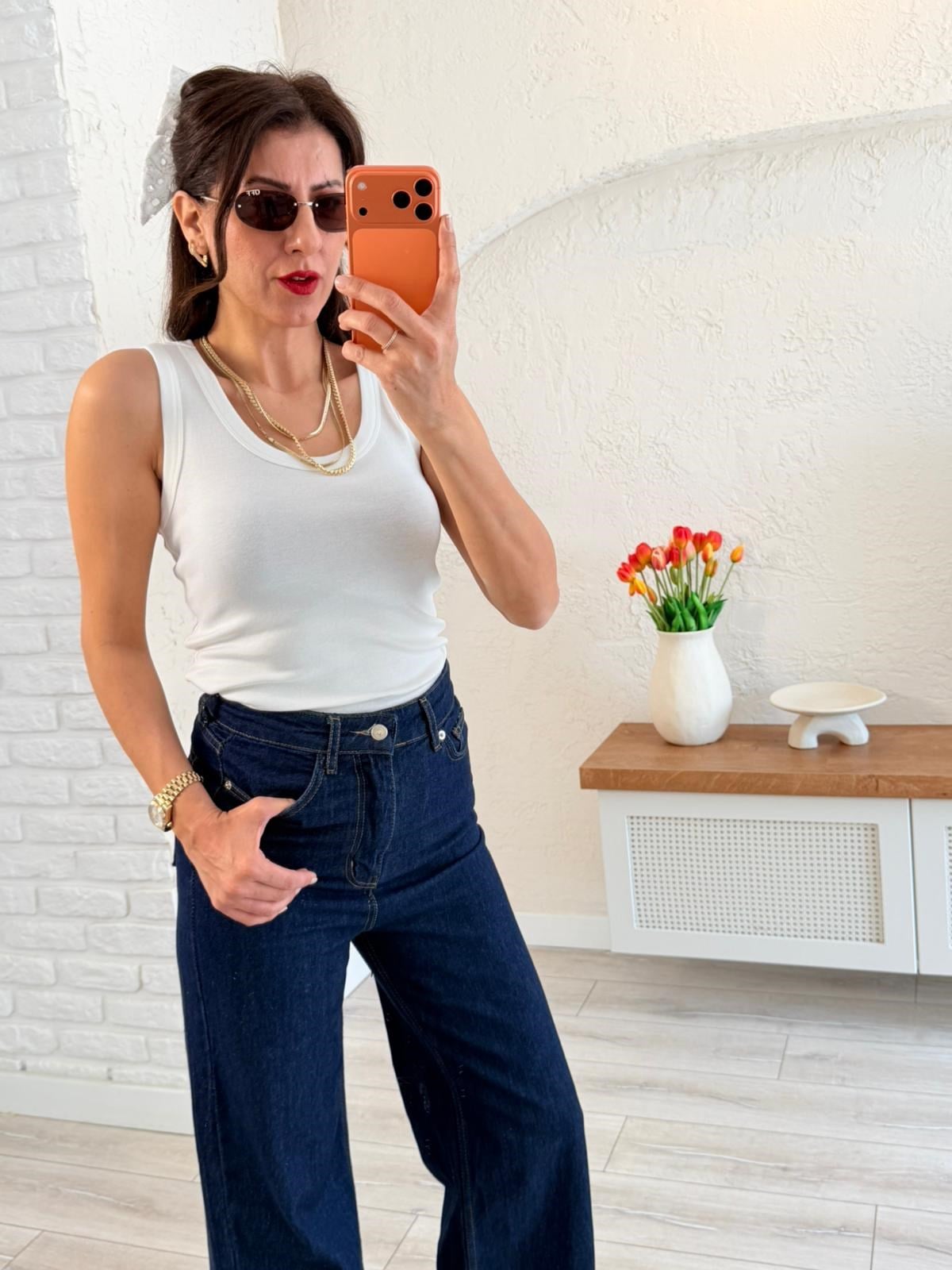 U Yaka Düz Basic Kalın Askılı Atlet Ekru