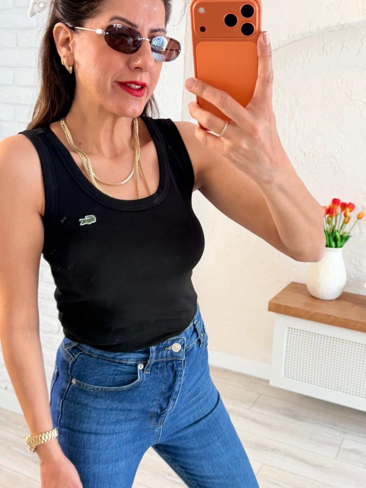 U Yaka Nakışlı Kalın Askılı Atlet Siyah