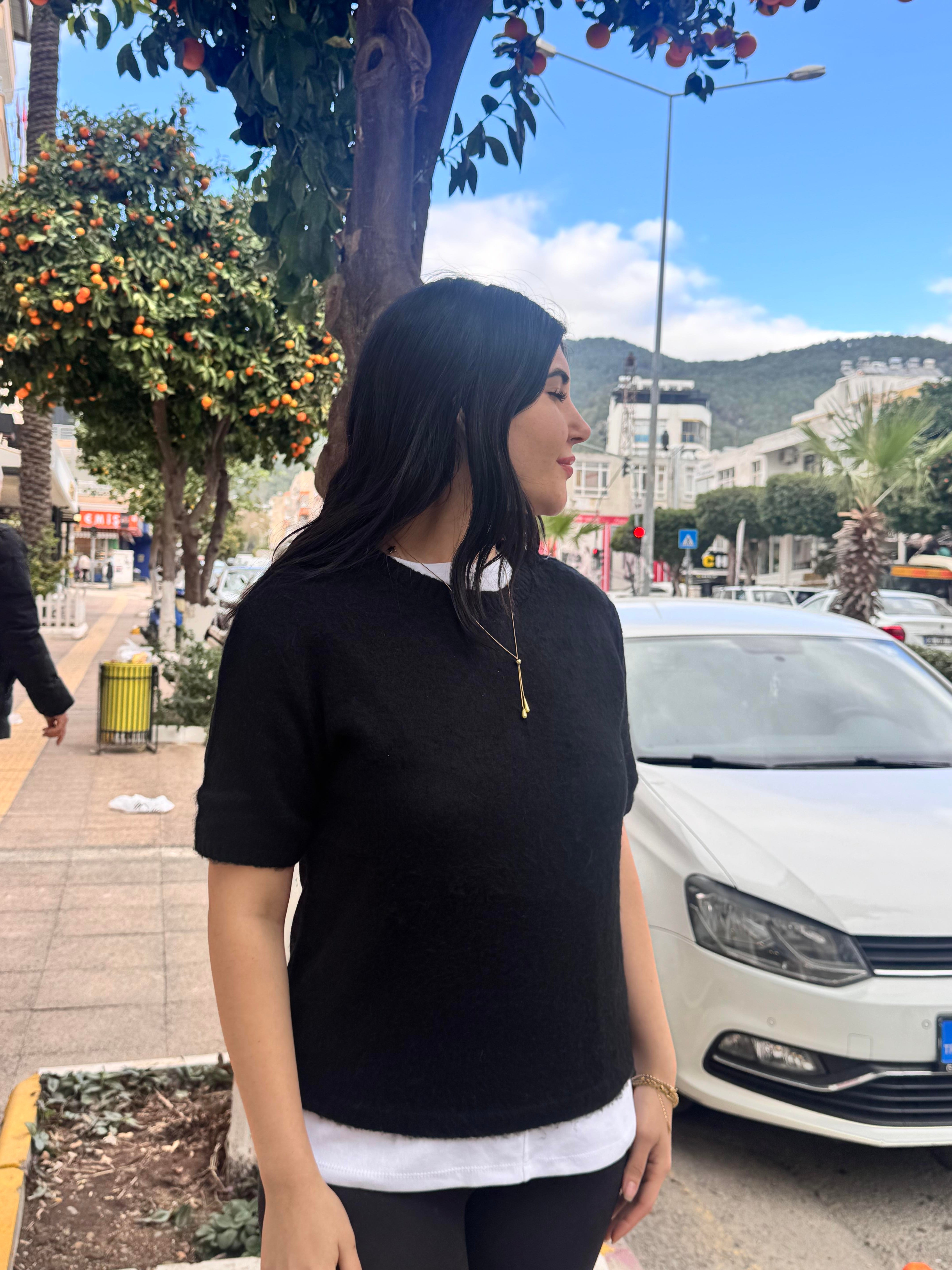 Yarım Kol Yumoş Kazak Siyah