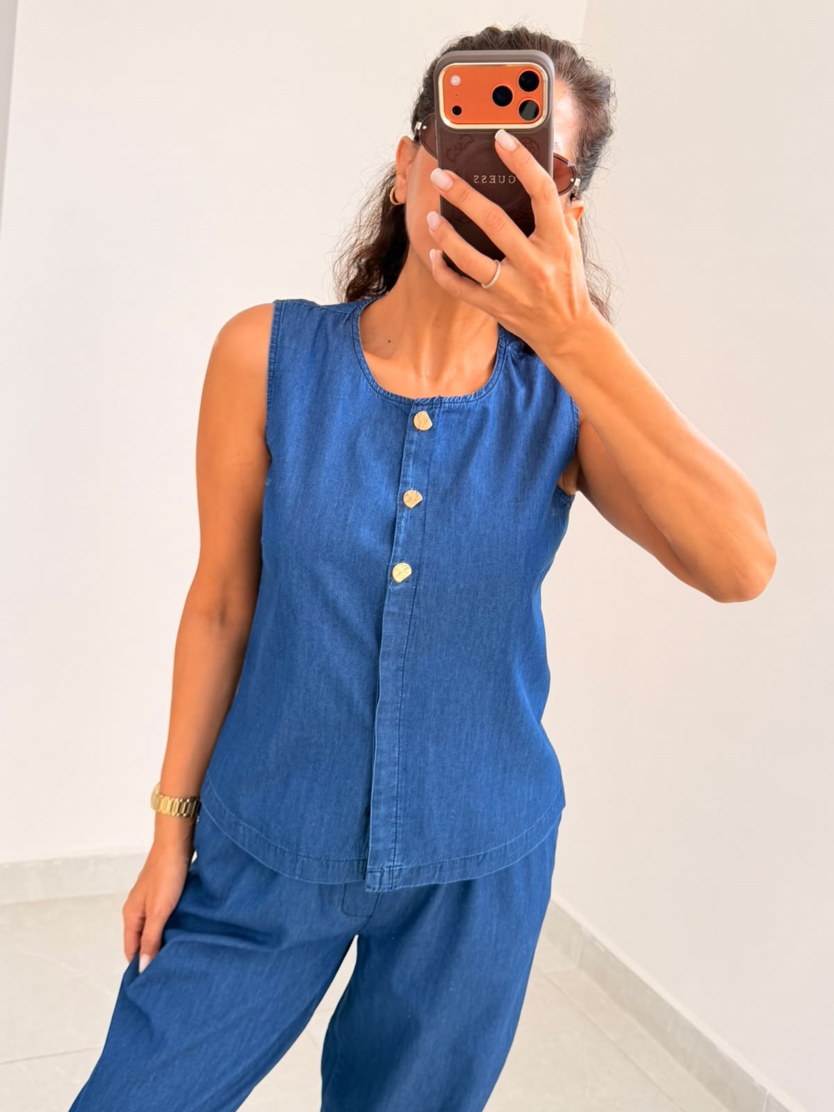 Yelekli Tensel Jean Takım Dark Blue