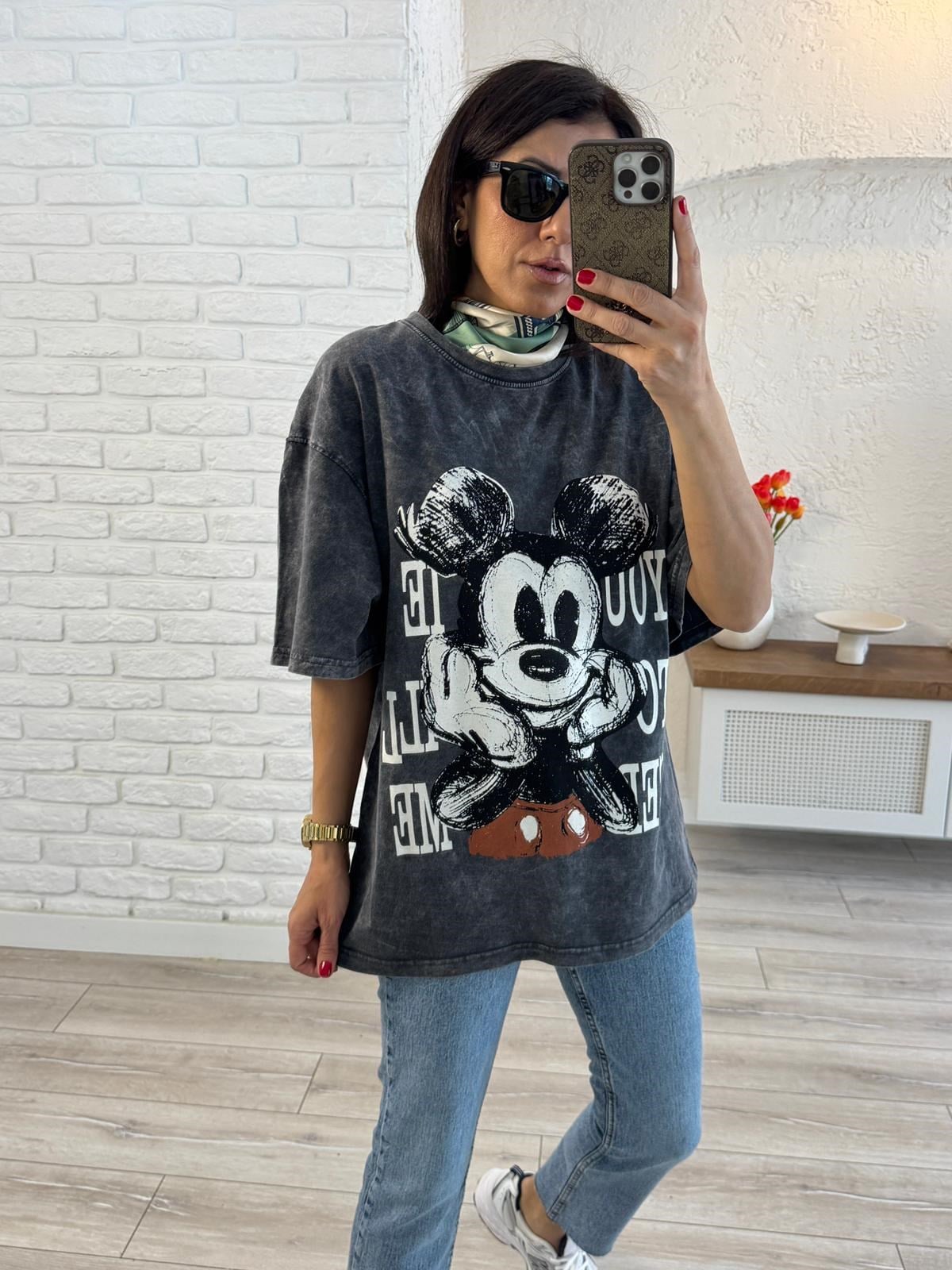 You Miki Baskılı Oversize Tişört Antrasit