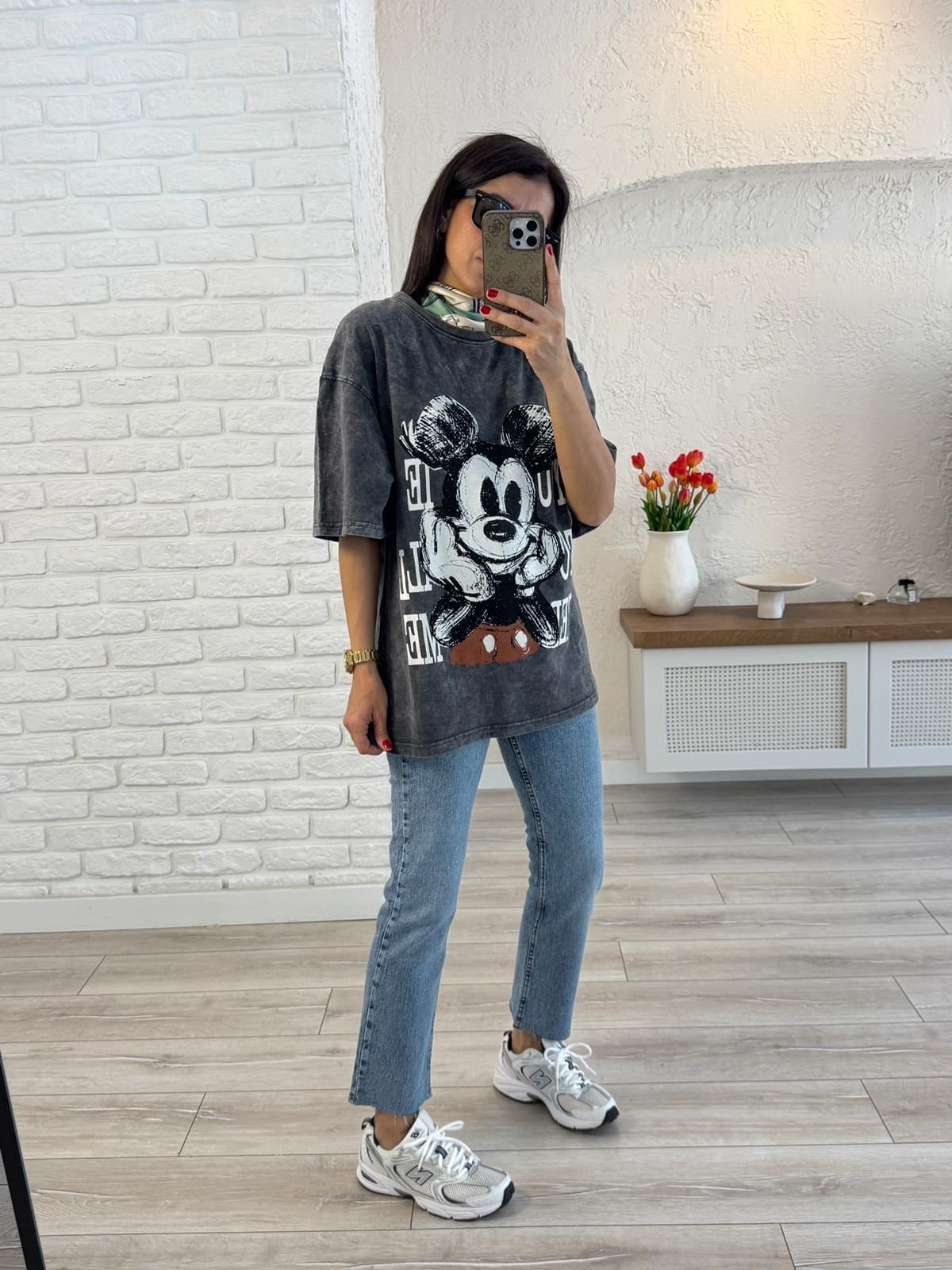 You Miki Baskılı Oversize Tişört Antrasit