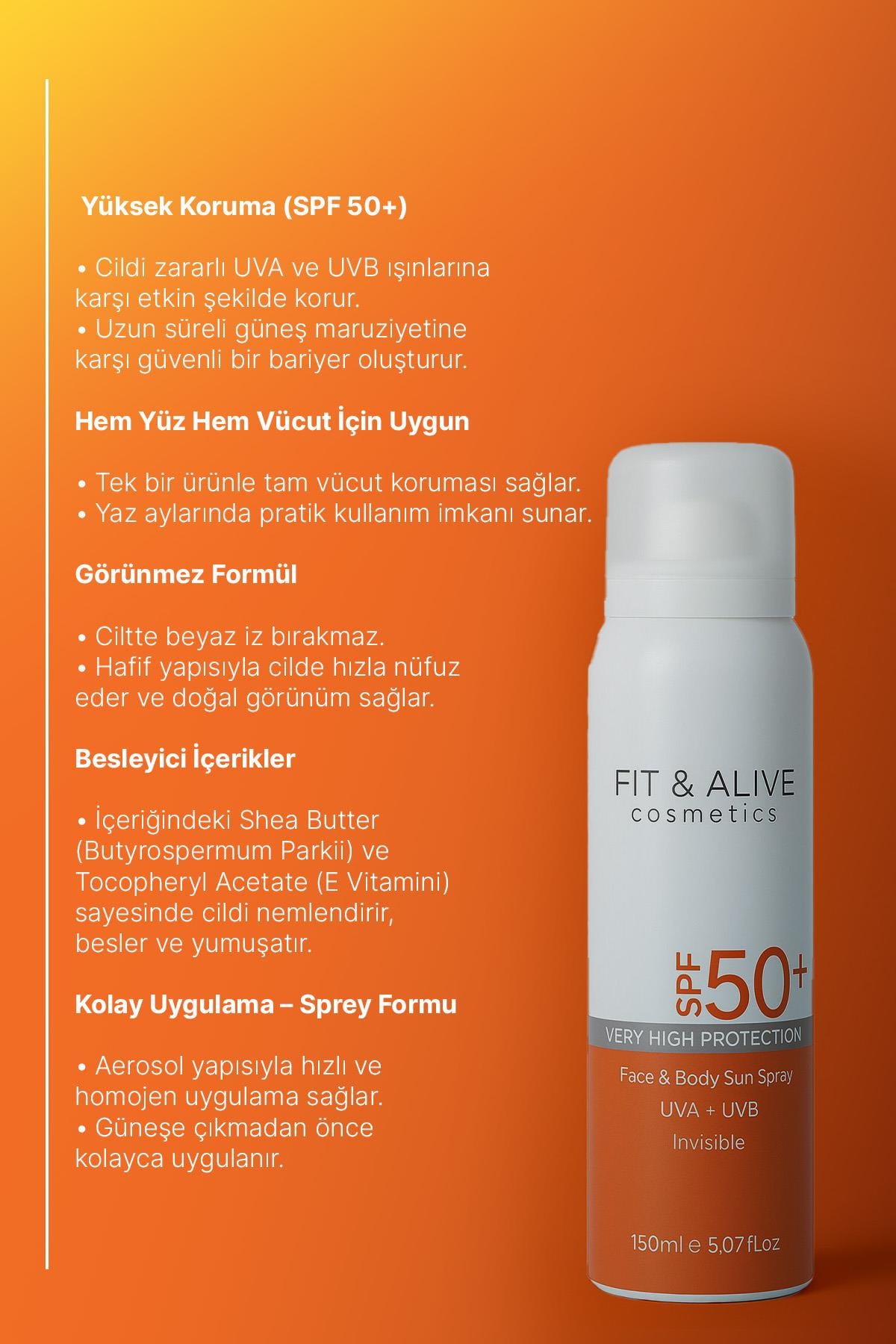 Fitalive 50+ SPF Güneş Spreyi