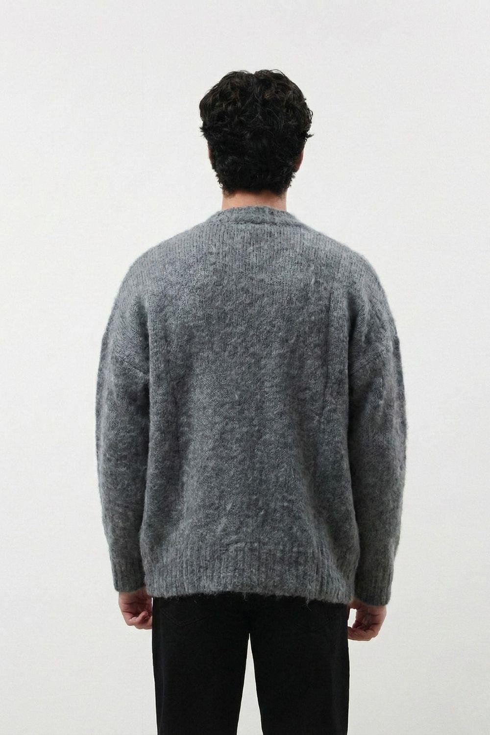 Antrasit Oversize Sakallı Düğmeli Hırka