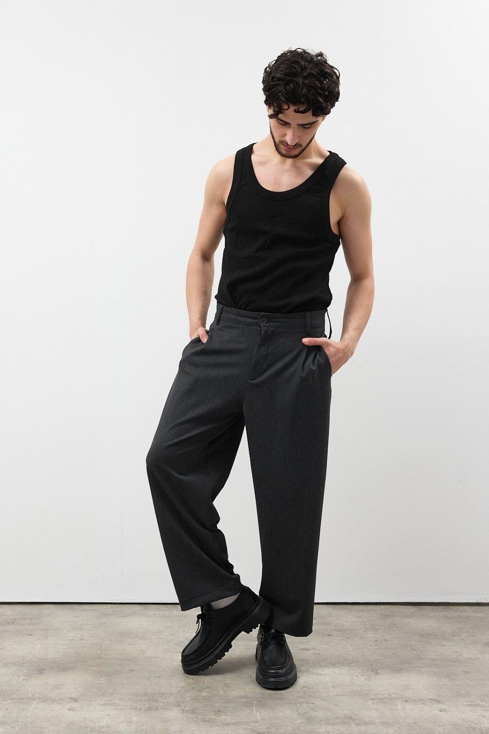 Antrasit Premium Pileli Kumaş Pantolon