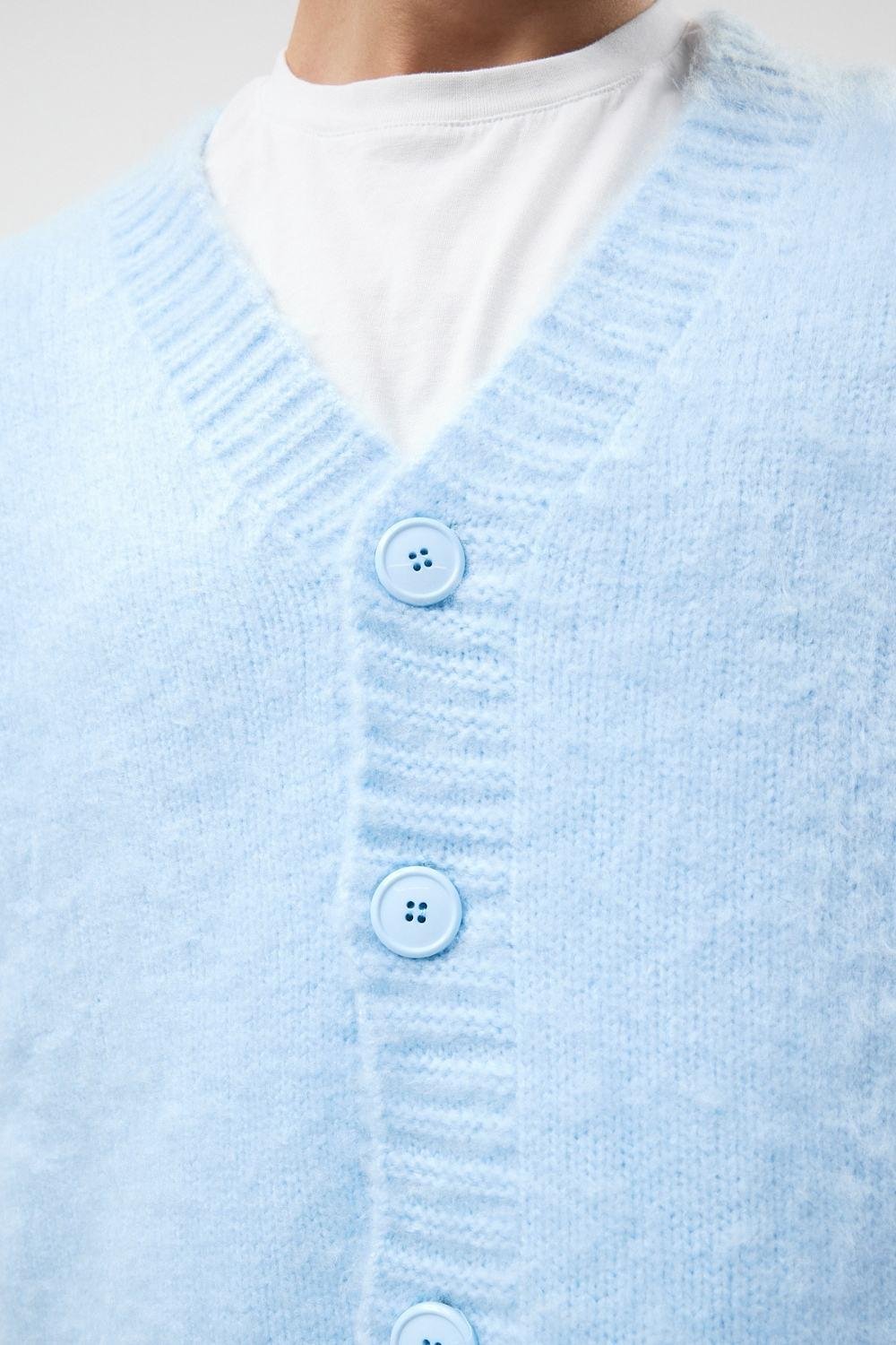 Bebe Mavisi Oversize Sakallı Düğmeli Hırka