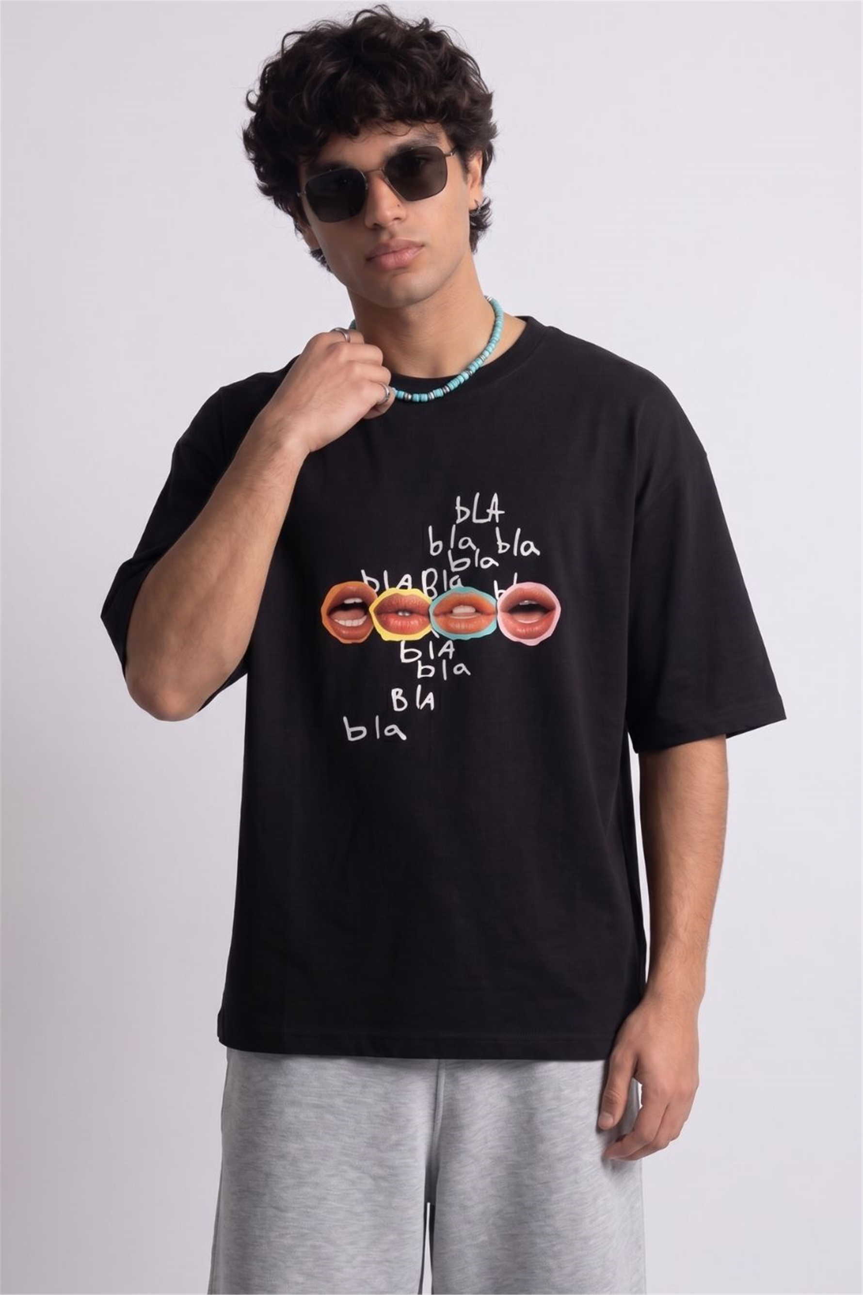 Bla Bla Oversize Siyah T-Shirt